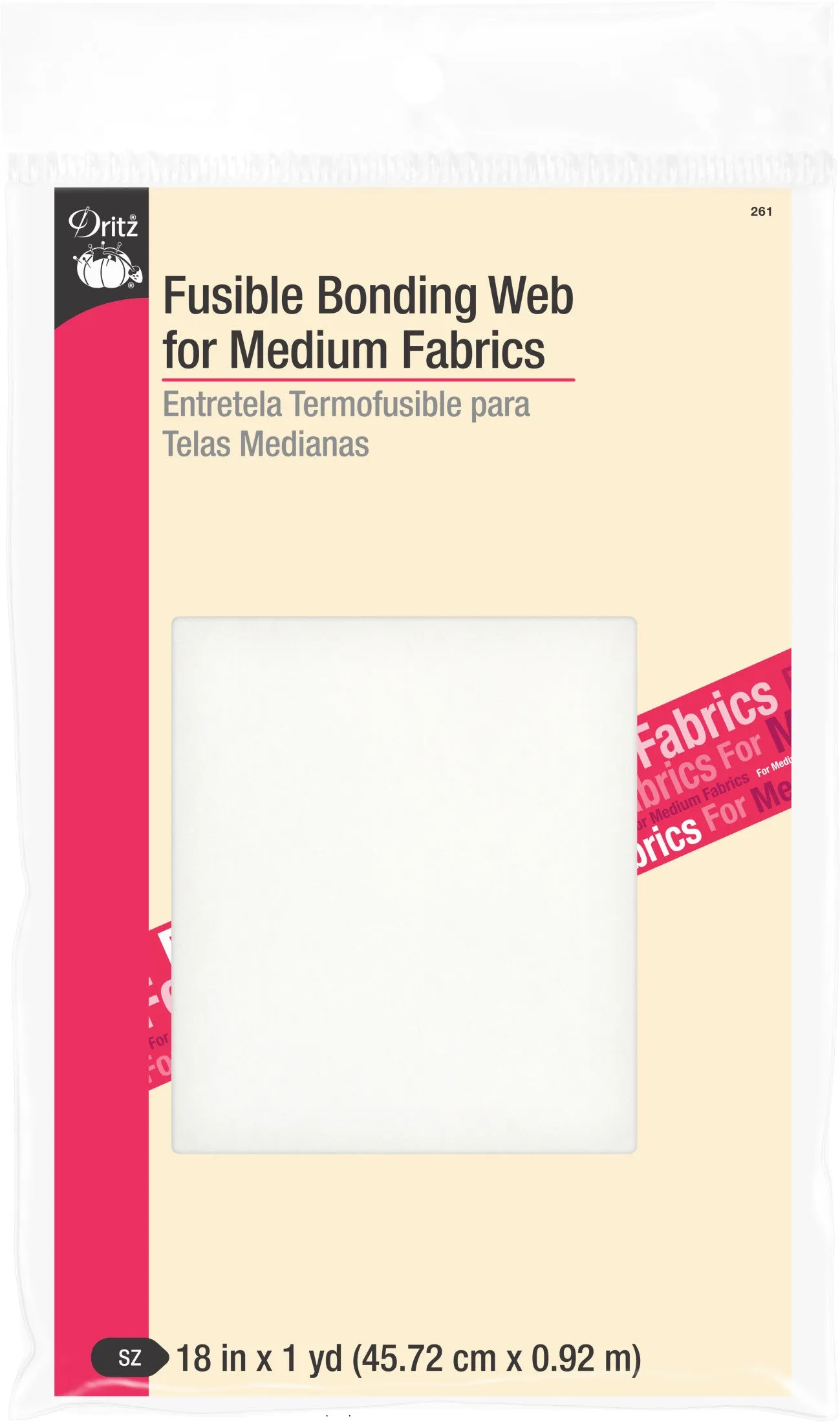 18" Fusible Bonding Web for Medium Fabrics, White, 1 yd