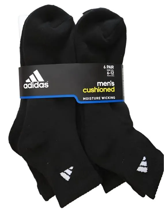 Adidas 6 Pair Mens Quarter Crew Cushioned Socks