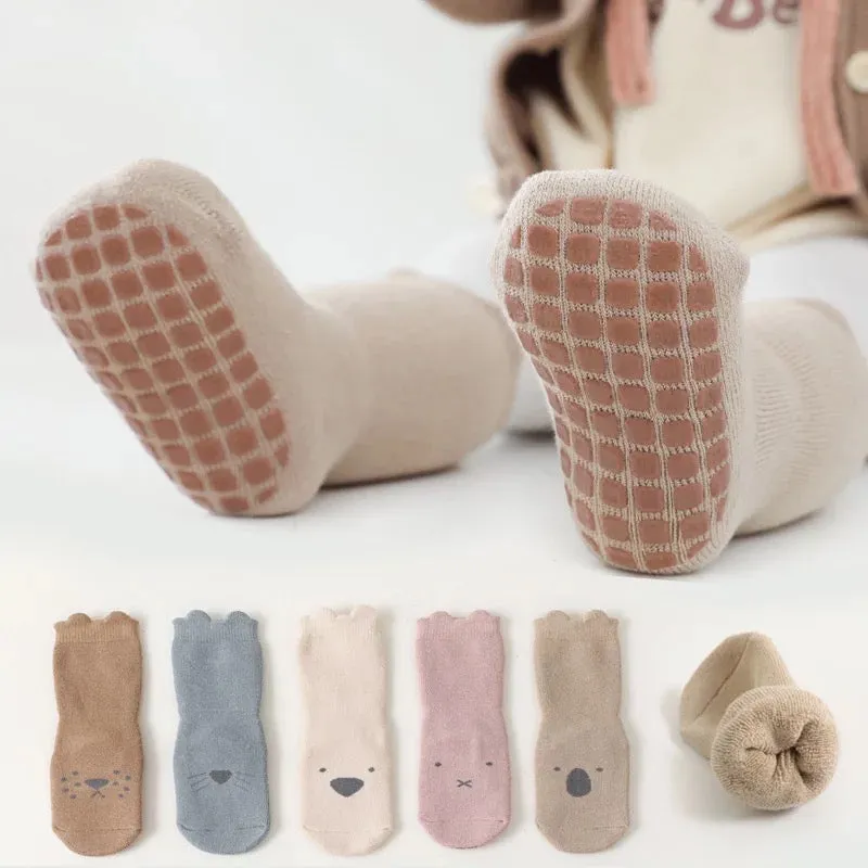 Anti Slip Cartoon Faced Cotton Socks