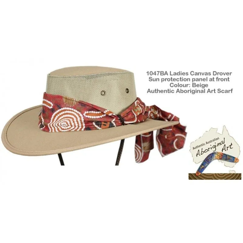 Barmah 1047BA Ladies Canvas Drover - Beige (Aboriginal Scarf)