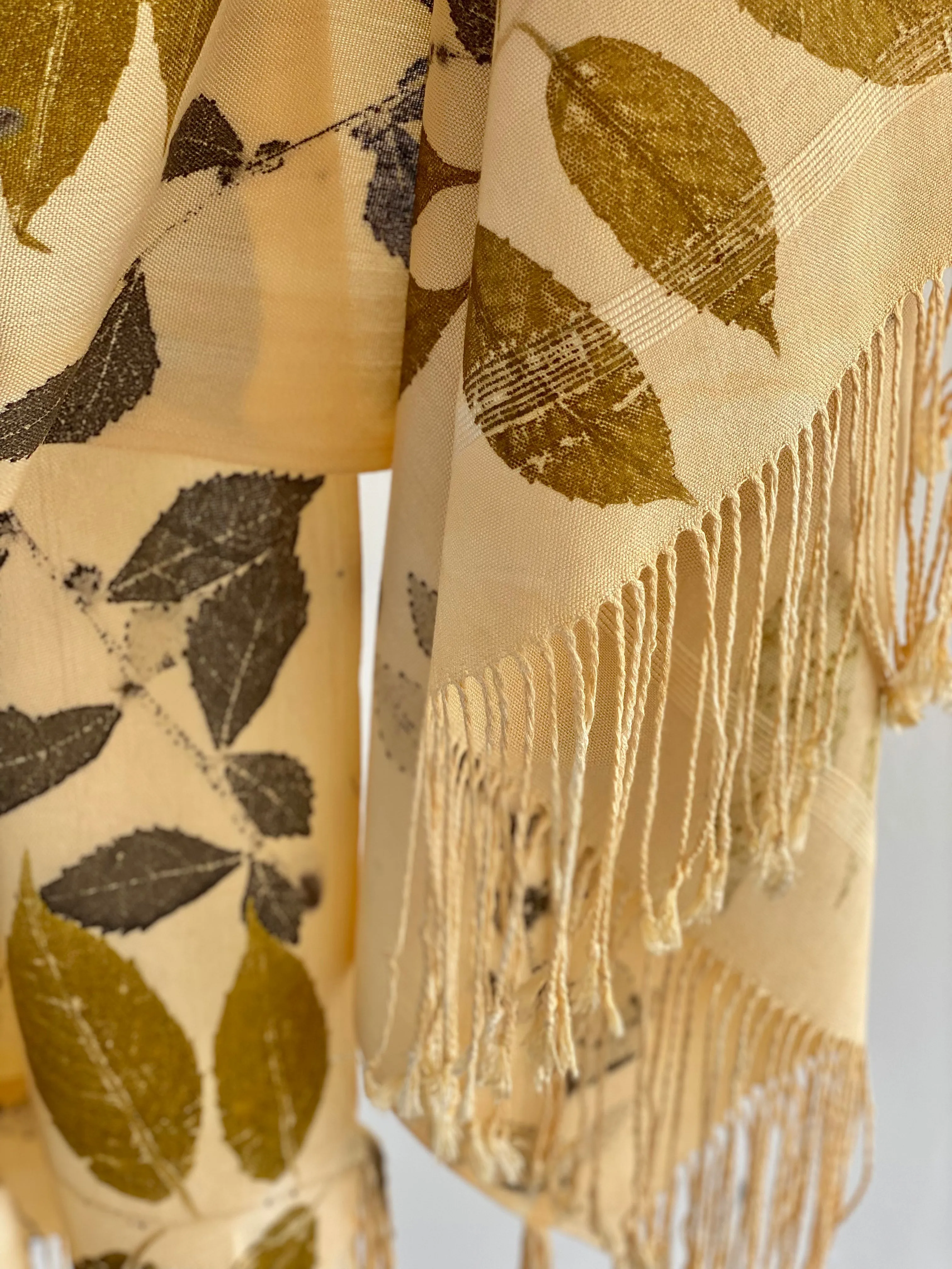 Beige Botanical Print Scarf | Indigenous Cotton | Handwoven & Naturally Dyed - 0003A-SY-HT