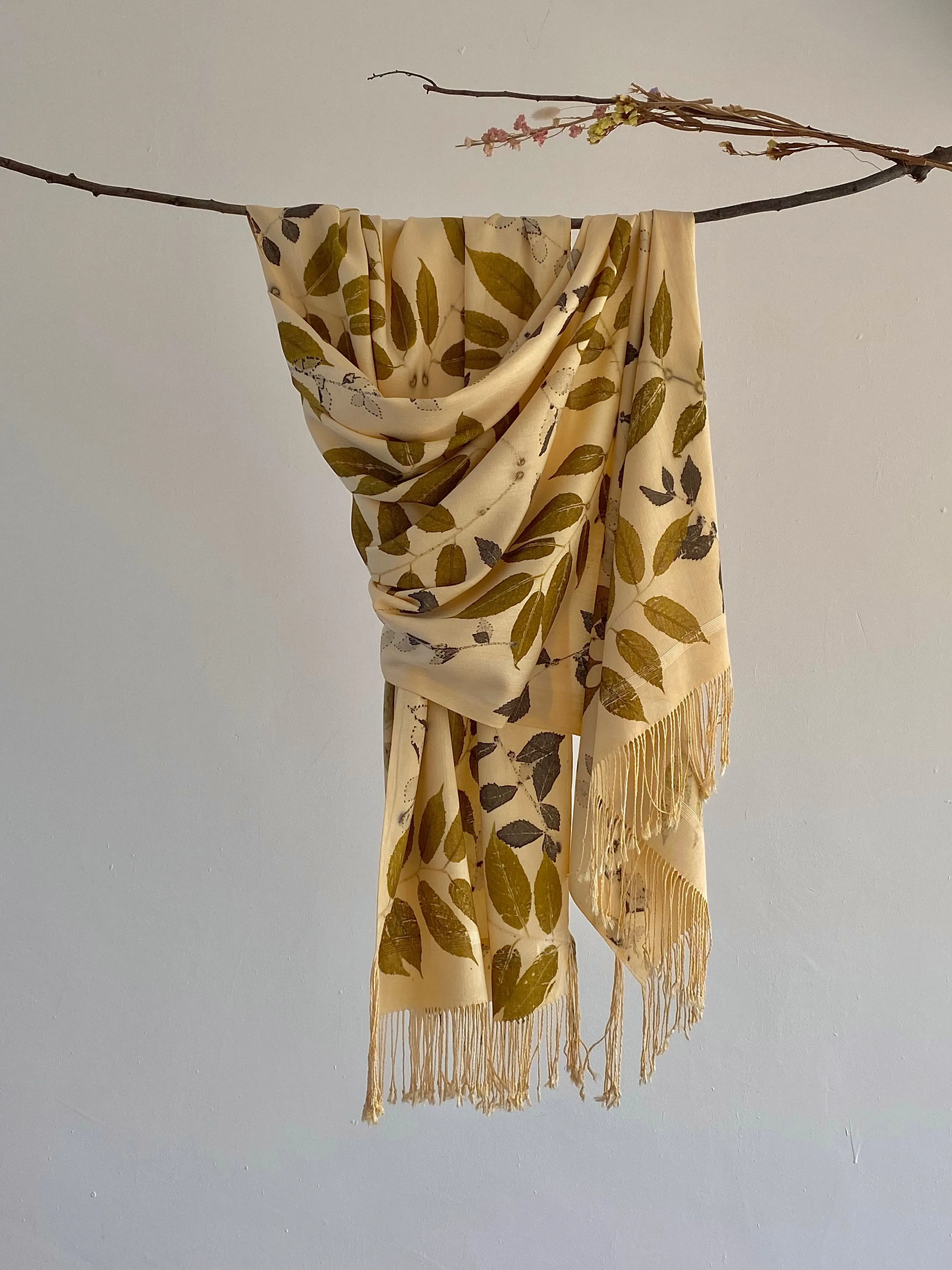 Beige Botanical Print Scarf | Indigenous Cotton | Handwoven & Naturally Dyed - 0003A-SY-HT