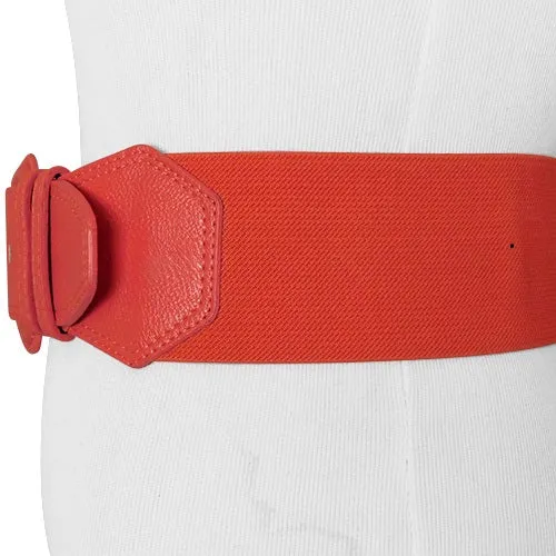 Coral Pink Elastic and Leather Wide Stretch Belt For Women