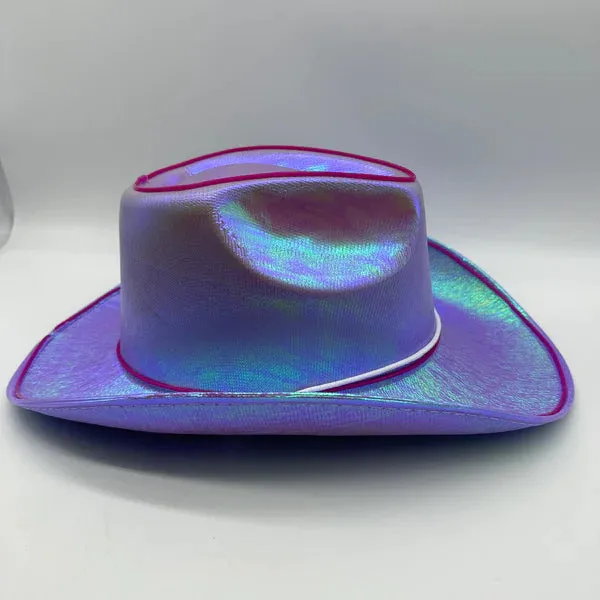 EL WIRE Light Up Iridescent Space Purple Cowboy Hat - Pack of 3 Hats