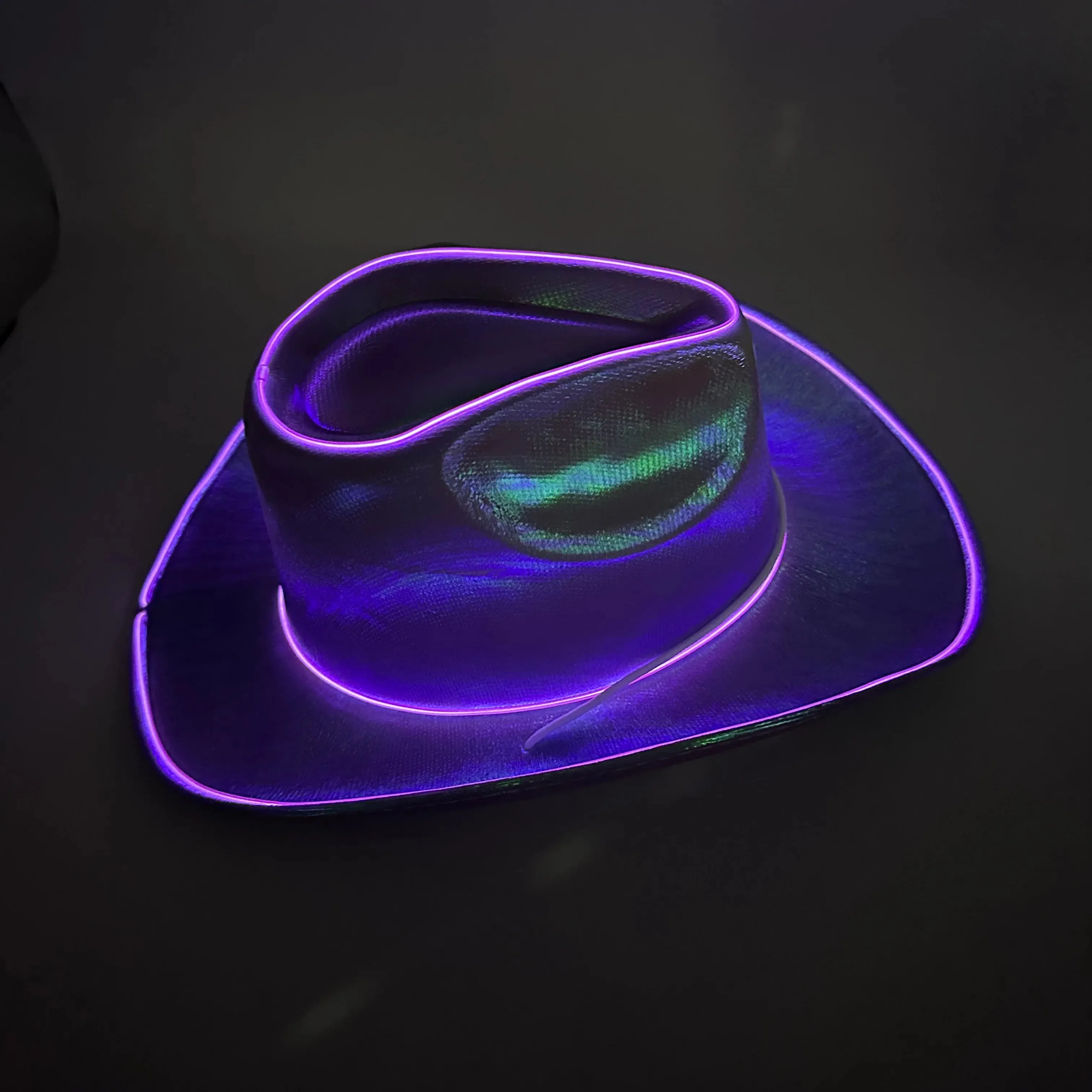 EL WIRE Light Up Iridescent Space Purple Cowboy Hat - Pack of 3 Hats