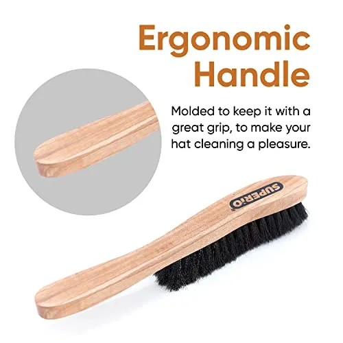 Hat Brush Horsehair Felt Hat Cleaner, Horse Hair Brush for Baseball Cap, Cowboy Hats, Shoes, and Clothes Brush, Soft Bristles Wooden Cleaning Brush, Durable Dust and Lint Remover - Superio