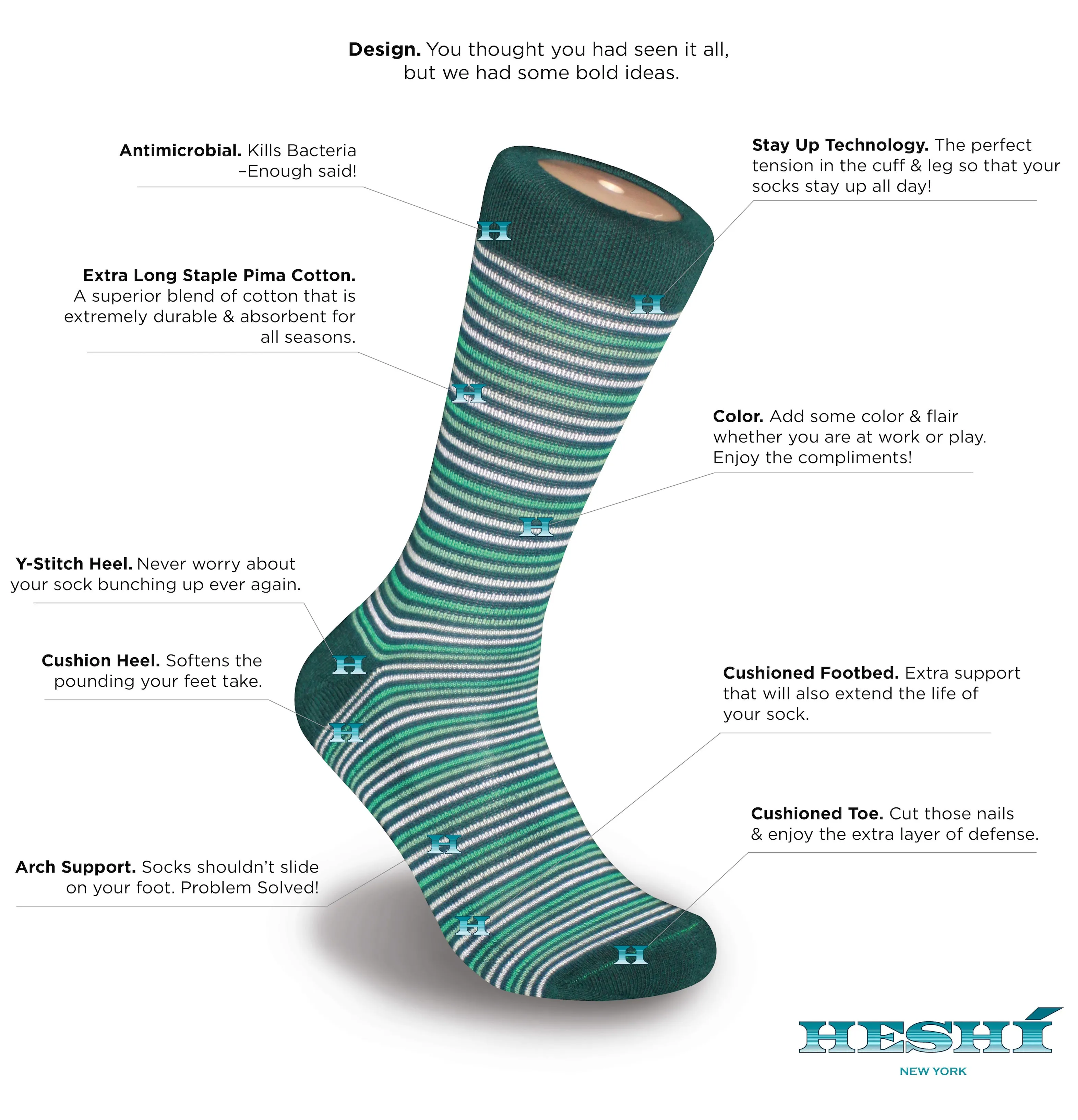 Heshí Thin Stripe Sock - Green