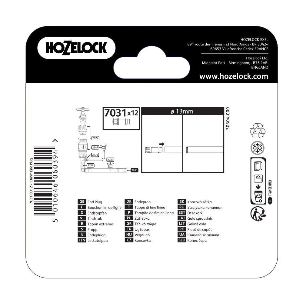 Hozelock 13mm End Caps (Set of 12) 7031