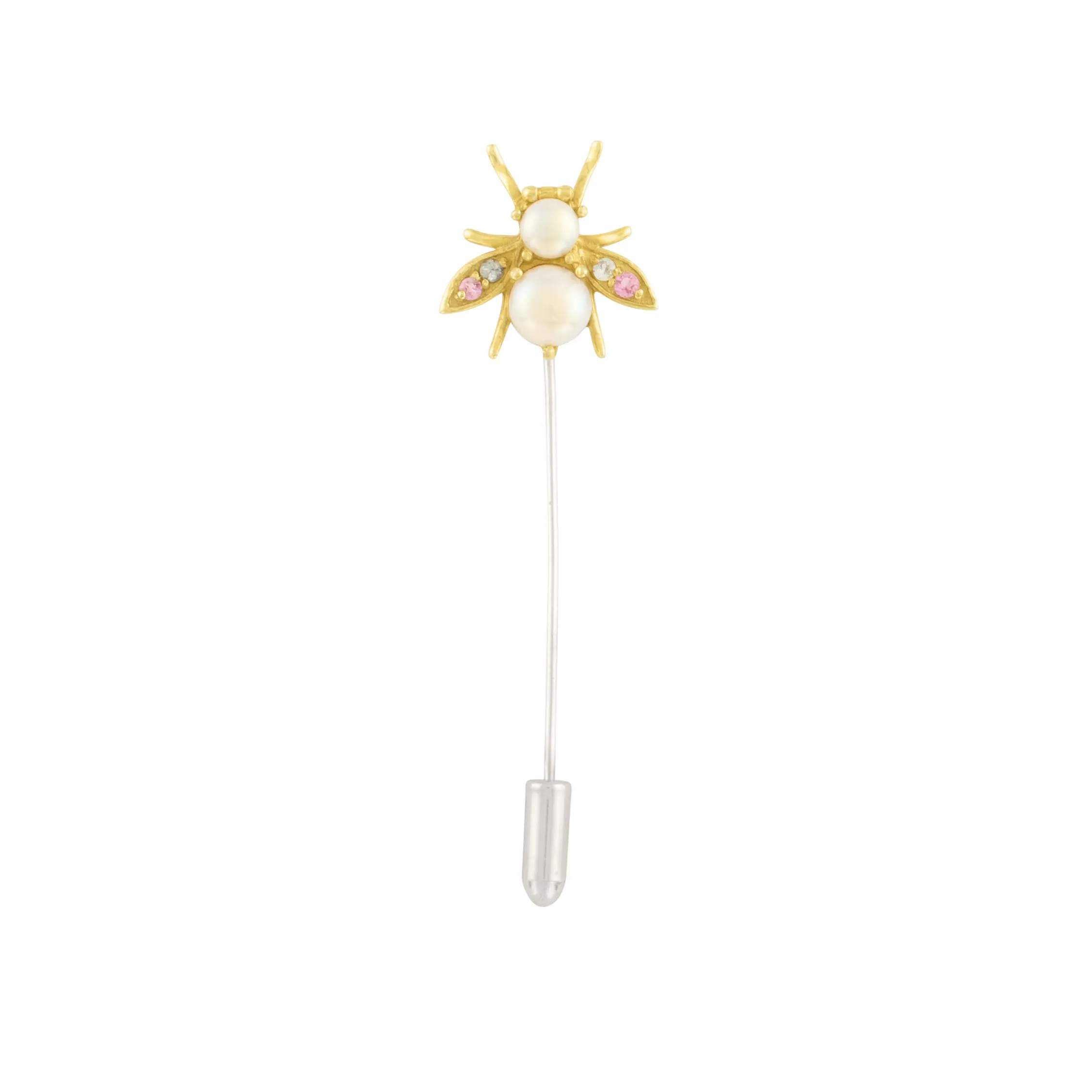 Jeweled Cornu Stick Pin - Pearl & Tourmaline