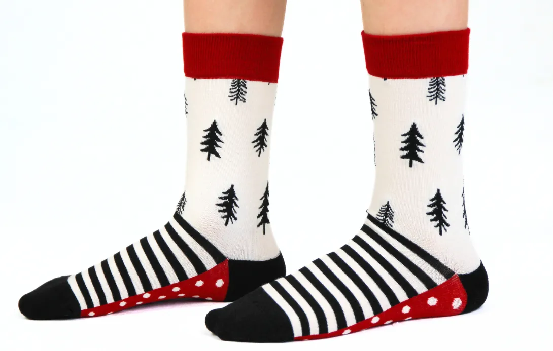 Kids' Cotton Crew Socks, Pine Trees