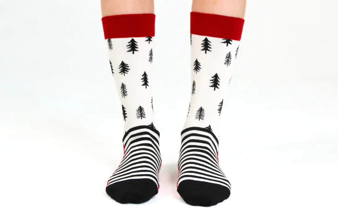 Kids' Cotton Crew Socks, Pine Trees