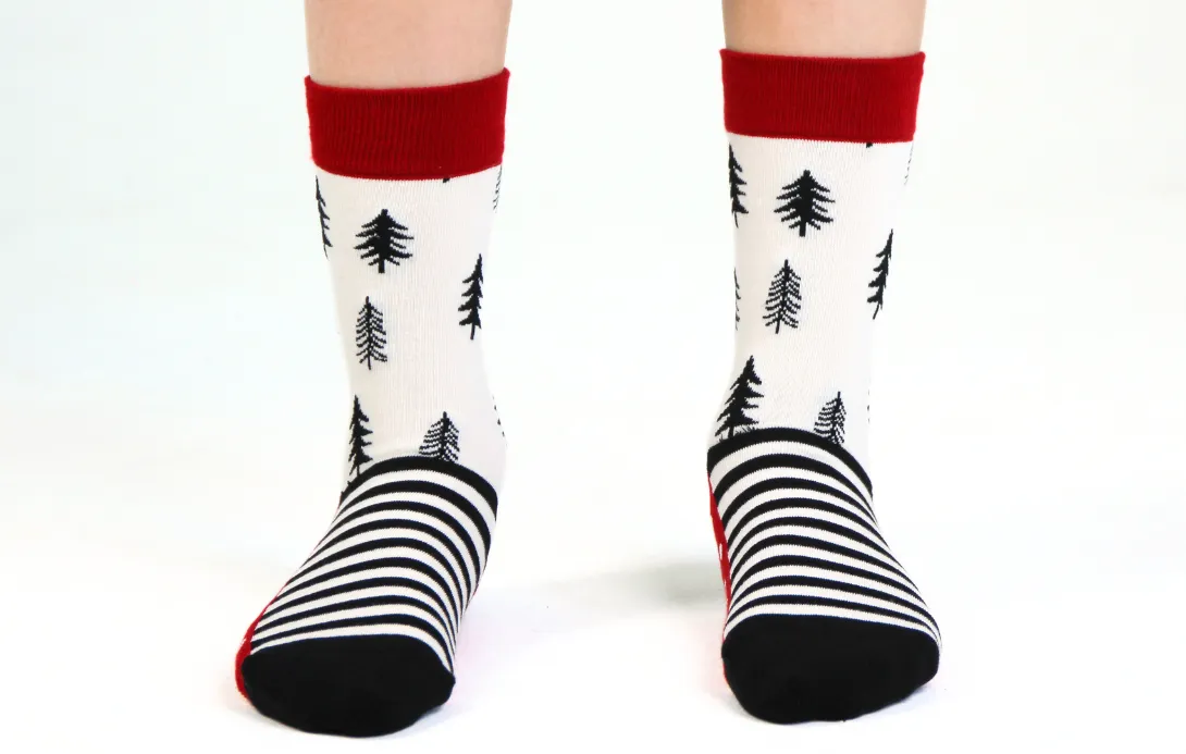 Kids' Cotton Crew Socks, Pine Trees