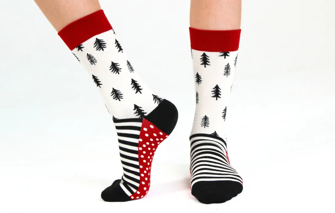 Kids' Cotton Crew Socks, Pine Trees