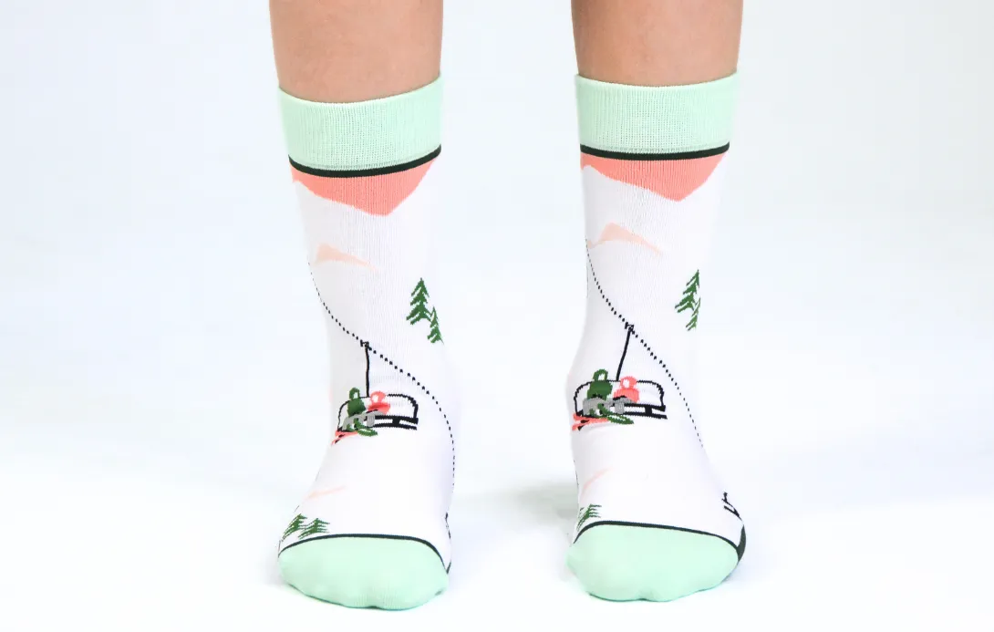 Kids' Cotton Crew Socks, Skiers