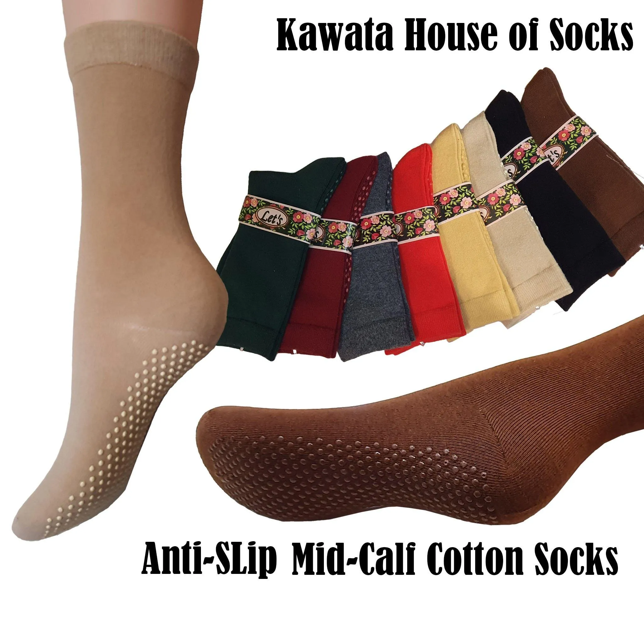 Ladies Anti-Slip Mid Calf Cotton Socks