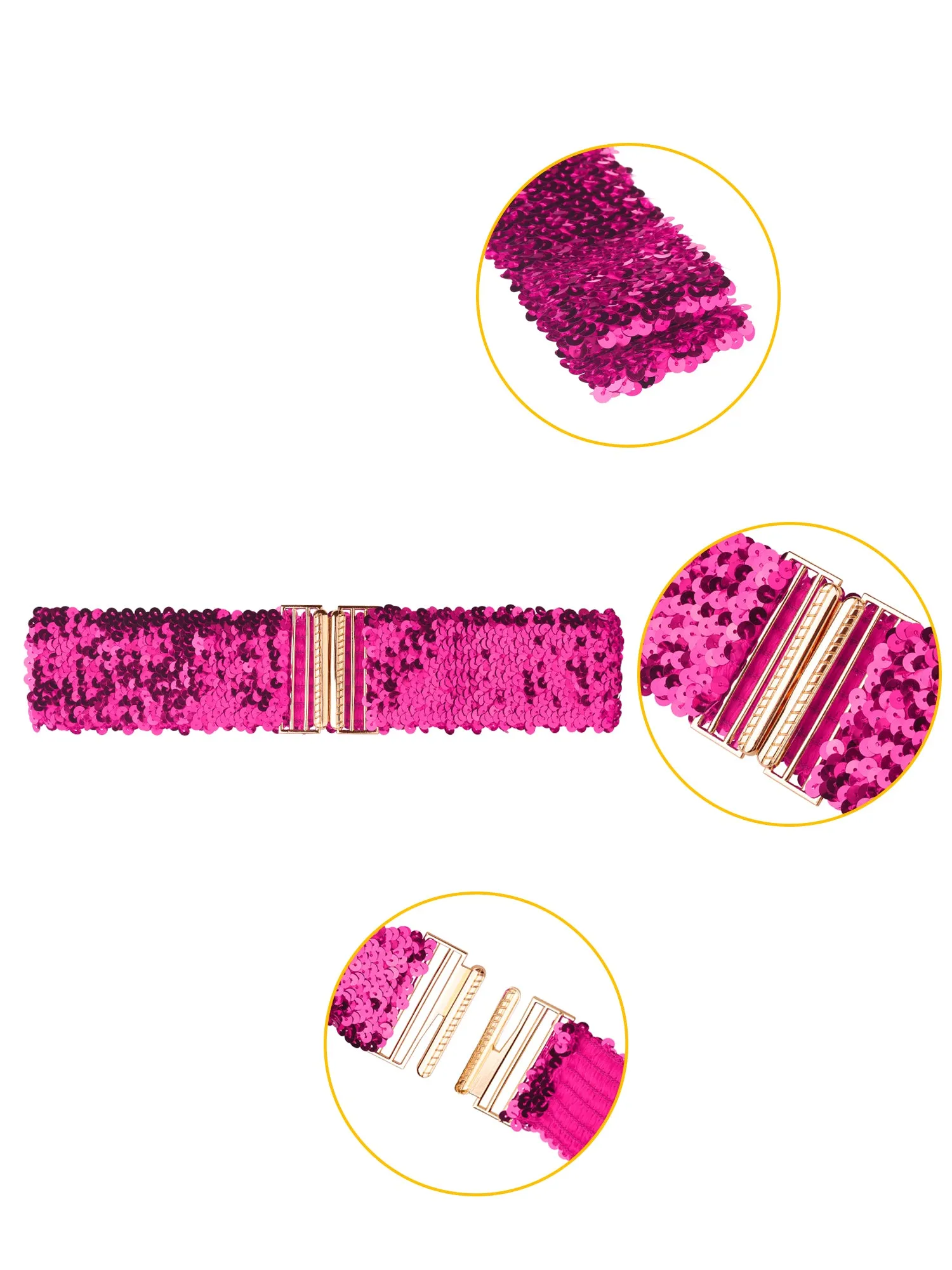 Ladies Shinny Wide Waist Belts Interlock Buckles Sequins Decor Stretchy Belts for Women 2PCS