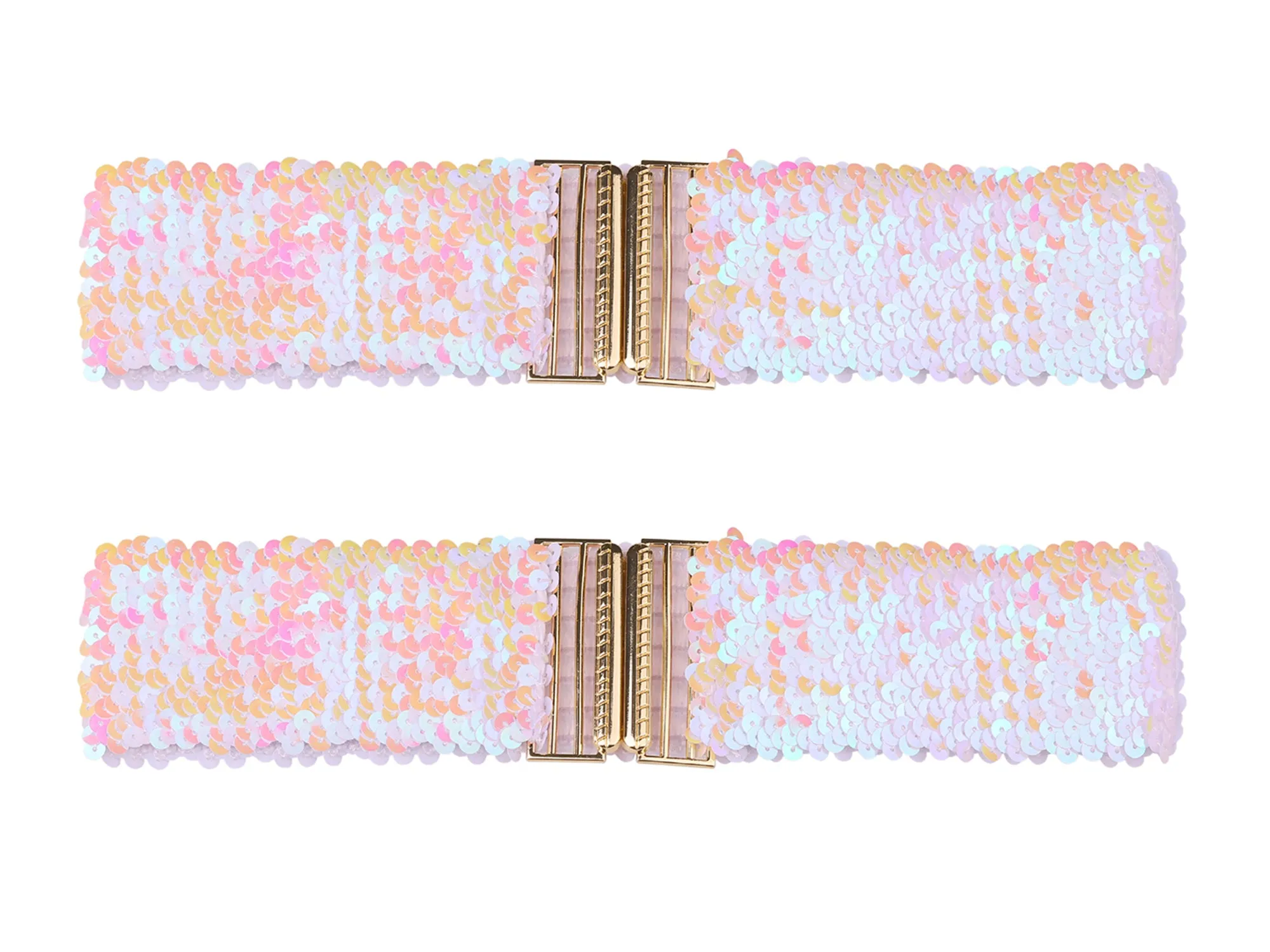 Ladies Shinny Wide Waist Belts Interlock Buckles Sequins Decor Stretchy Belts for Women 2PCS