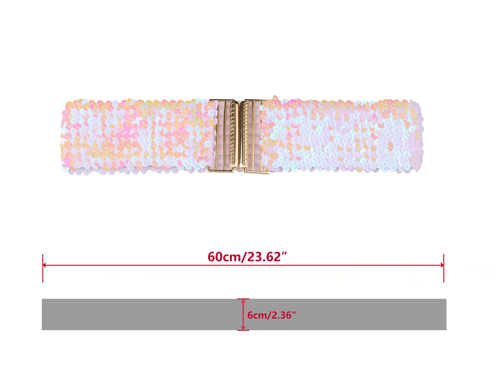 Ladies Shinny Wide Waist Belts Interlock Buckles Sequins Decor Stretchy Belts for Women 2PCS