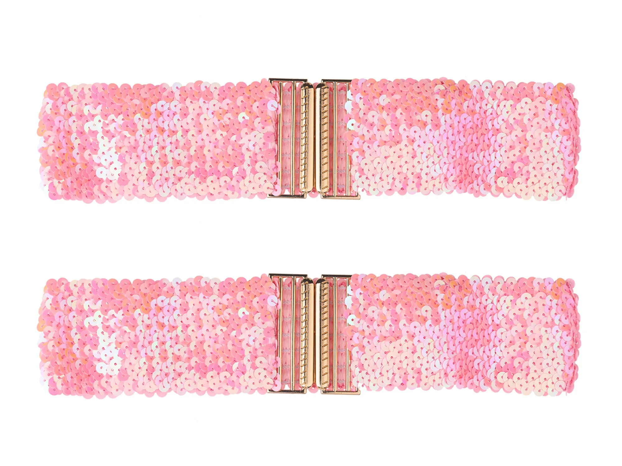 Ladies Shinny Wide Waist Belts Interlock Buckles Sequins Decor Stretchy Belts for Women 2PCS