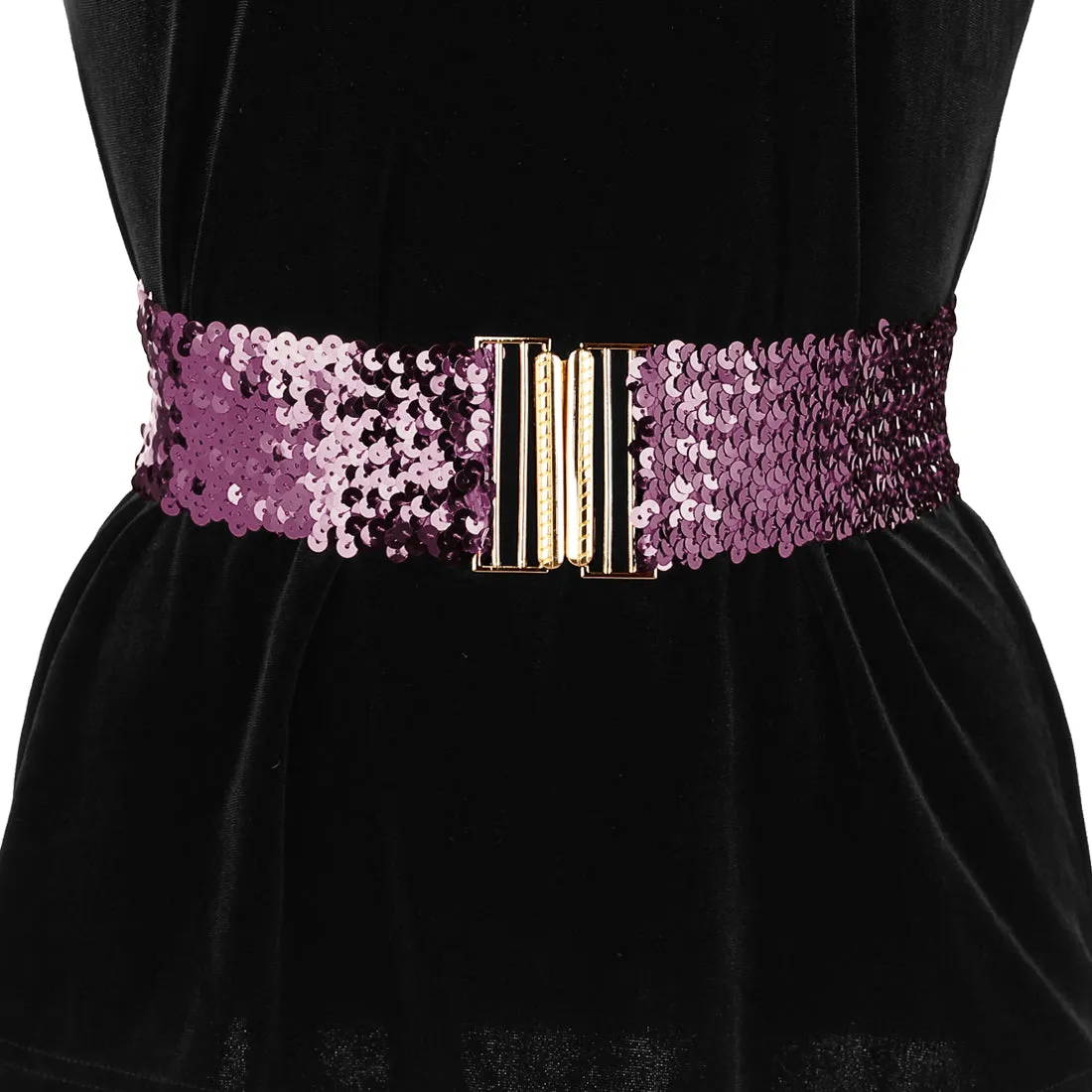 Ladies Shinny Wide Waist Belts Interlock Buckles Sequins Decor Stretchy Belts for Women 2PCS