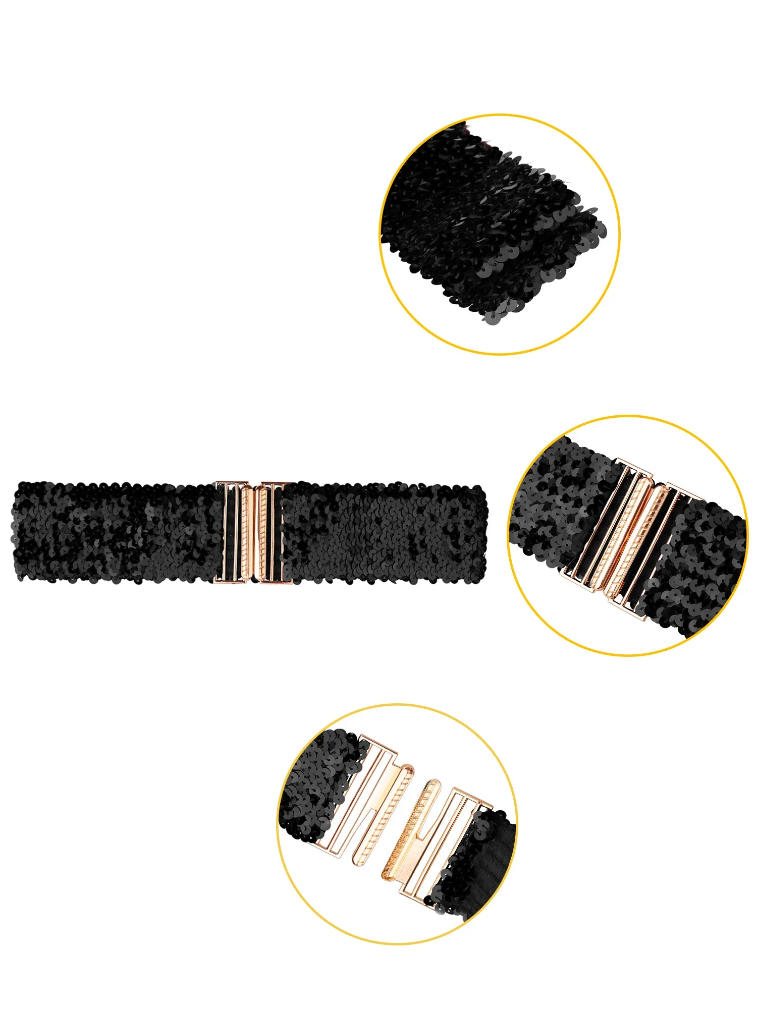 Ladies Shinny Wide Waist Belts Interlock Buckles Sequins Decor Stretchy Belts for Women 2PCS