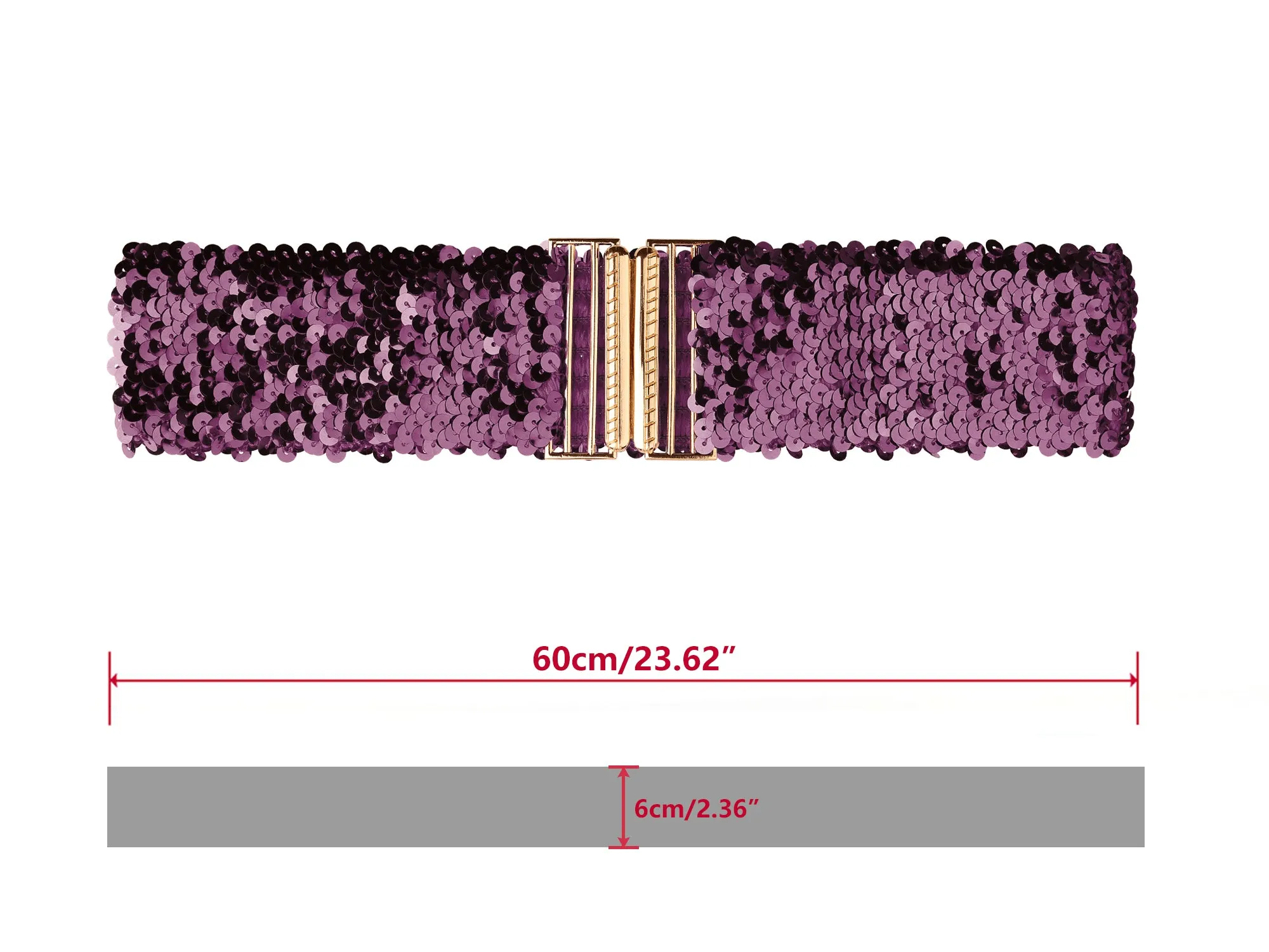 Ladies Shinny Wide Waist Belts Interlock Buckles Sequins Decor Stretchy Belts for Women 2PCS