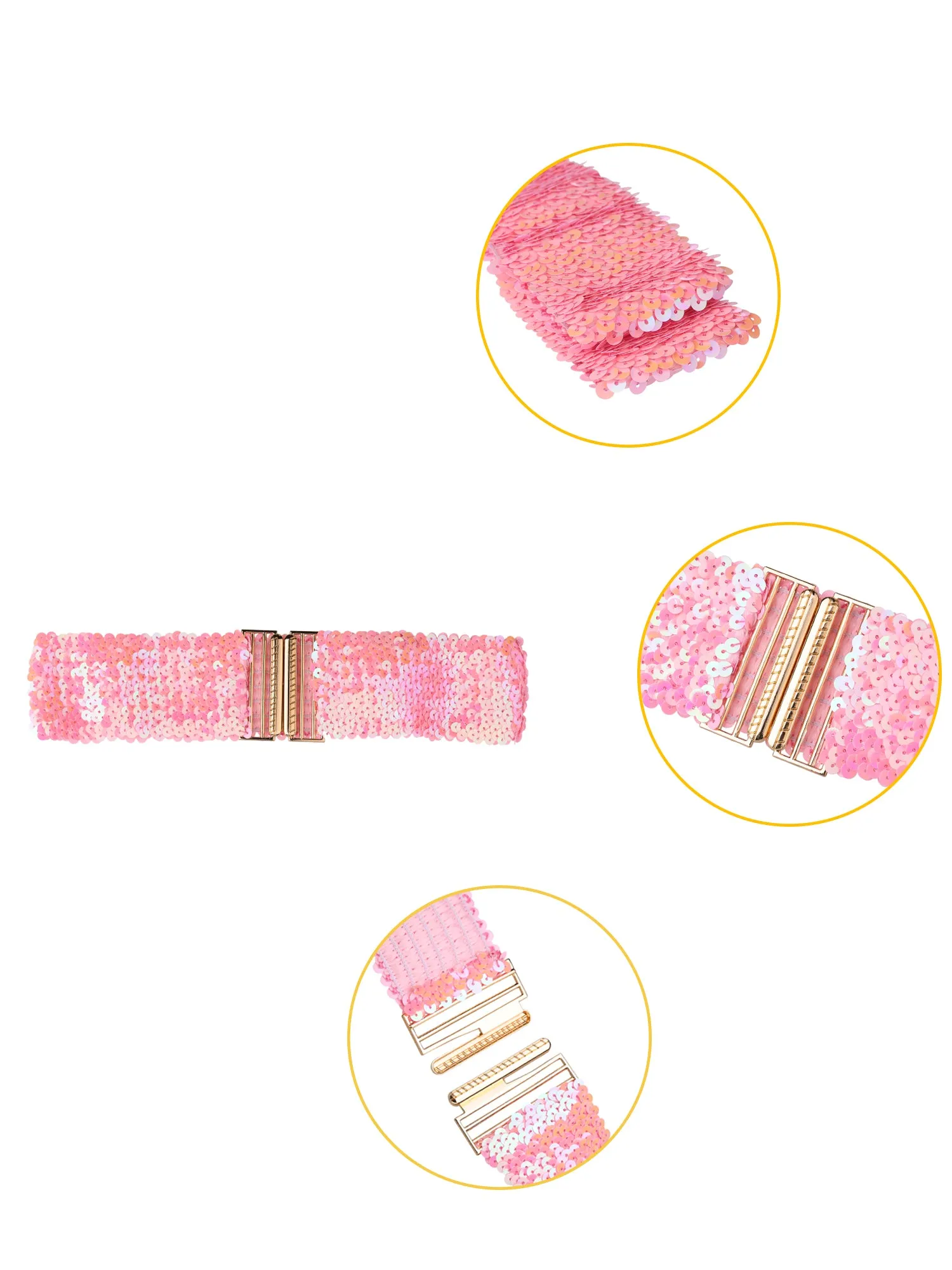 Ladies Shinny Wide Waist Belts Interlock Buckles Sequins Decor Stretchy Belts for Women 2PCS