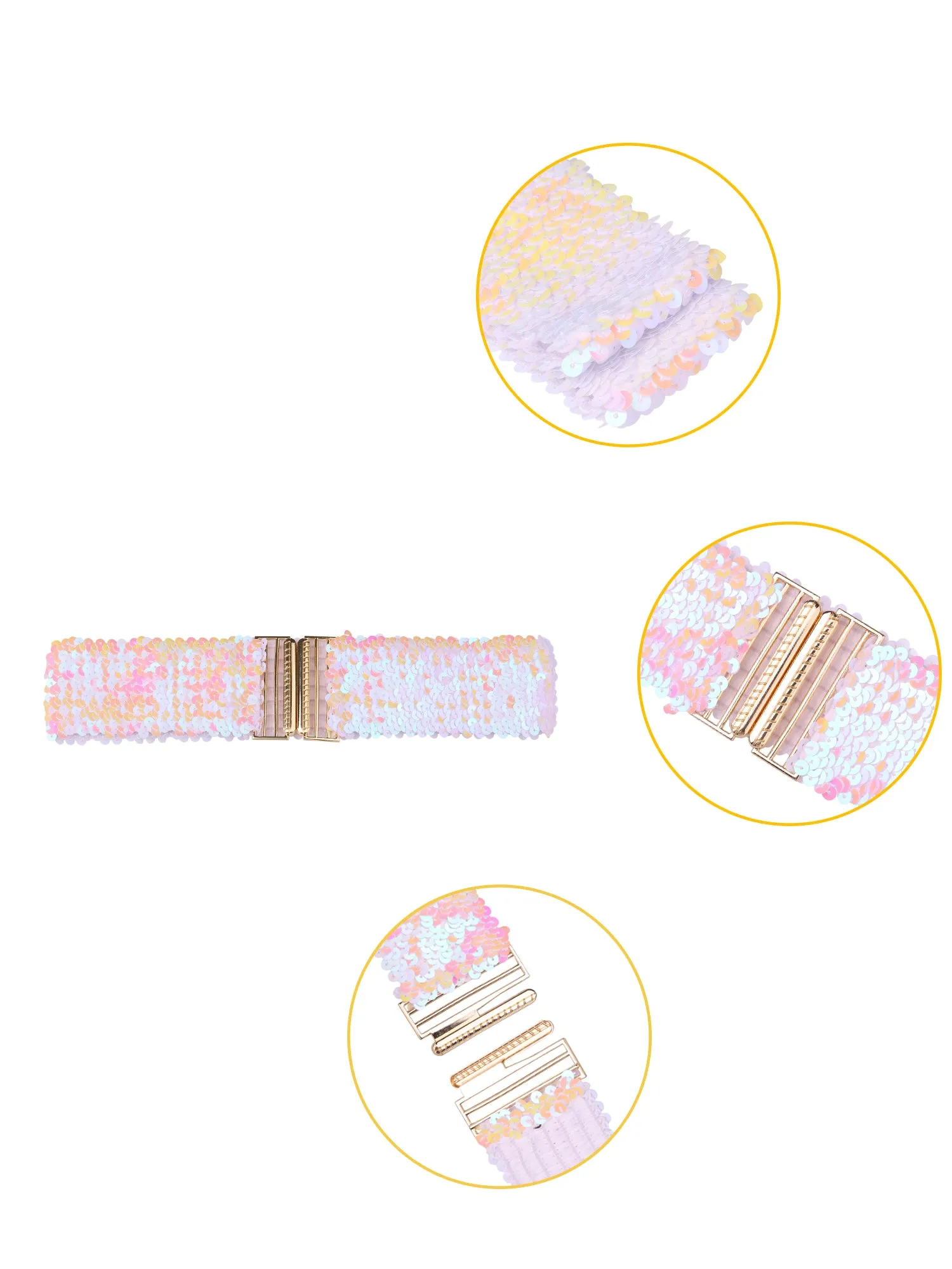 Ladies Shinny Wide Waist Belts Interlock Buckles Sequins Decor Stretchy Belts for Women 2PCS