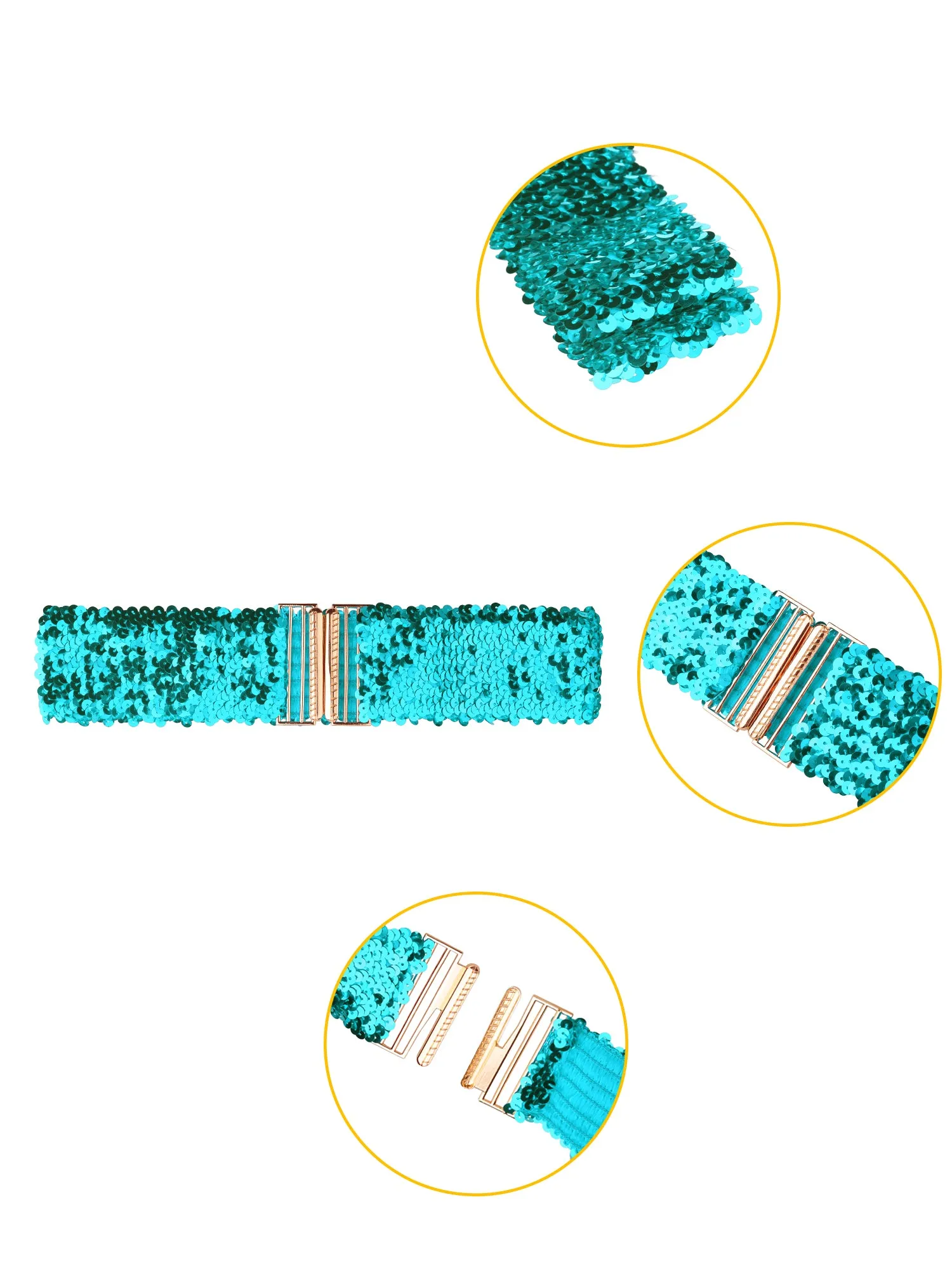 Ladies Shinny Wide Waist Belts Interlock Buckles Sequins Decor Stretchy Belts for Women 2PCS