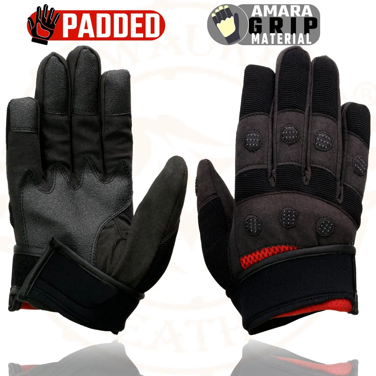 Milwaukee Leather SH76102 Men's Black and Red Textile Mesh Motorcycle Mechanics Hand Gloves W/ Amara Cloth Bottom