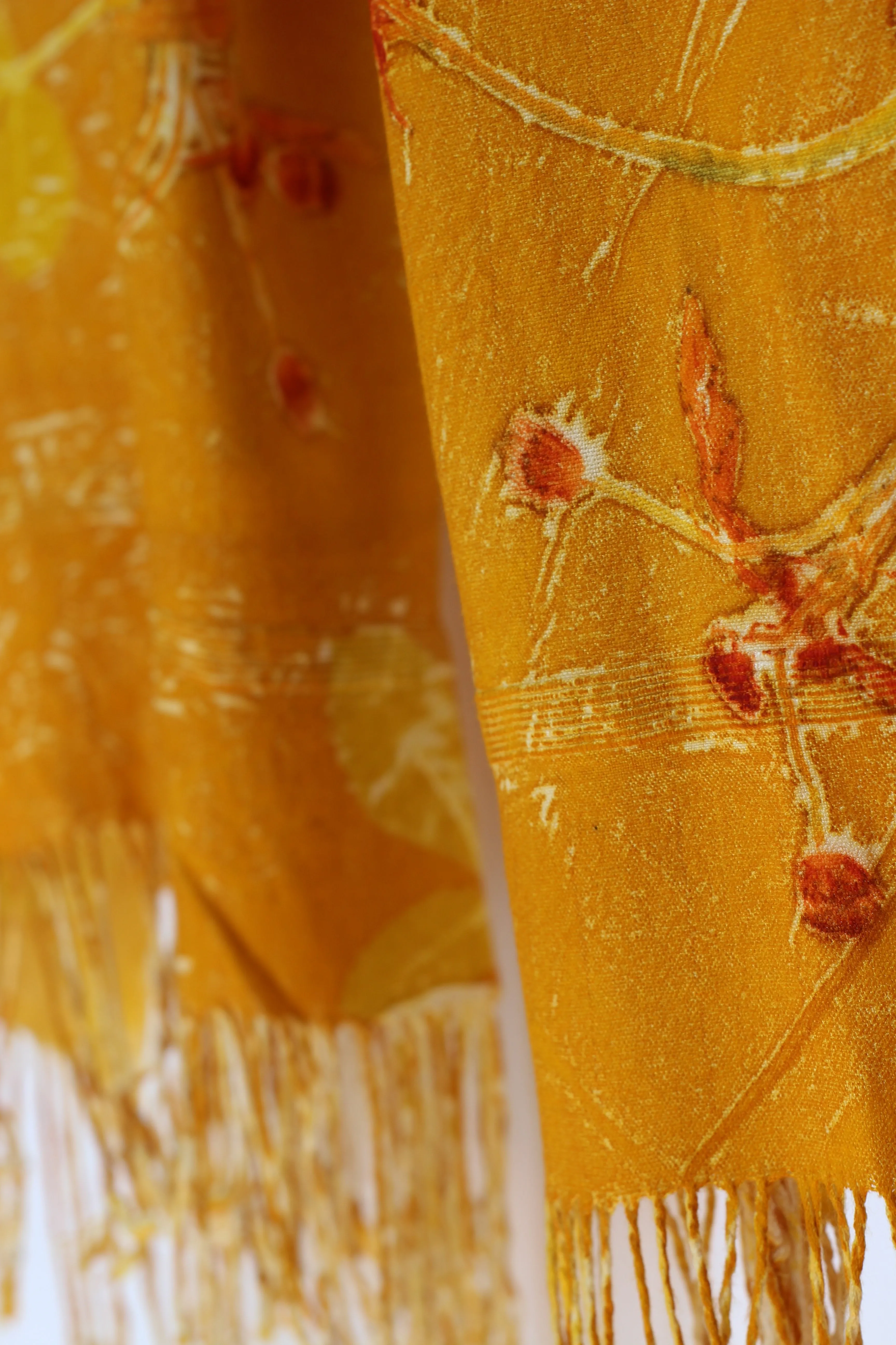 Orange Botanical Print Scarf | Indigenous Cotton | Handwoven & Naturally Dyed - 0010E-SY-HT