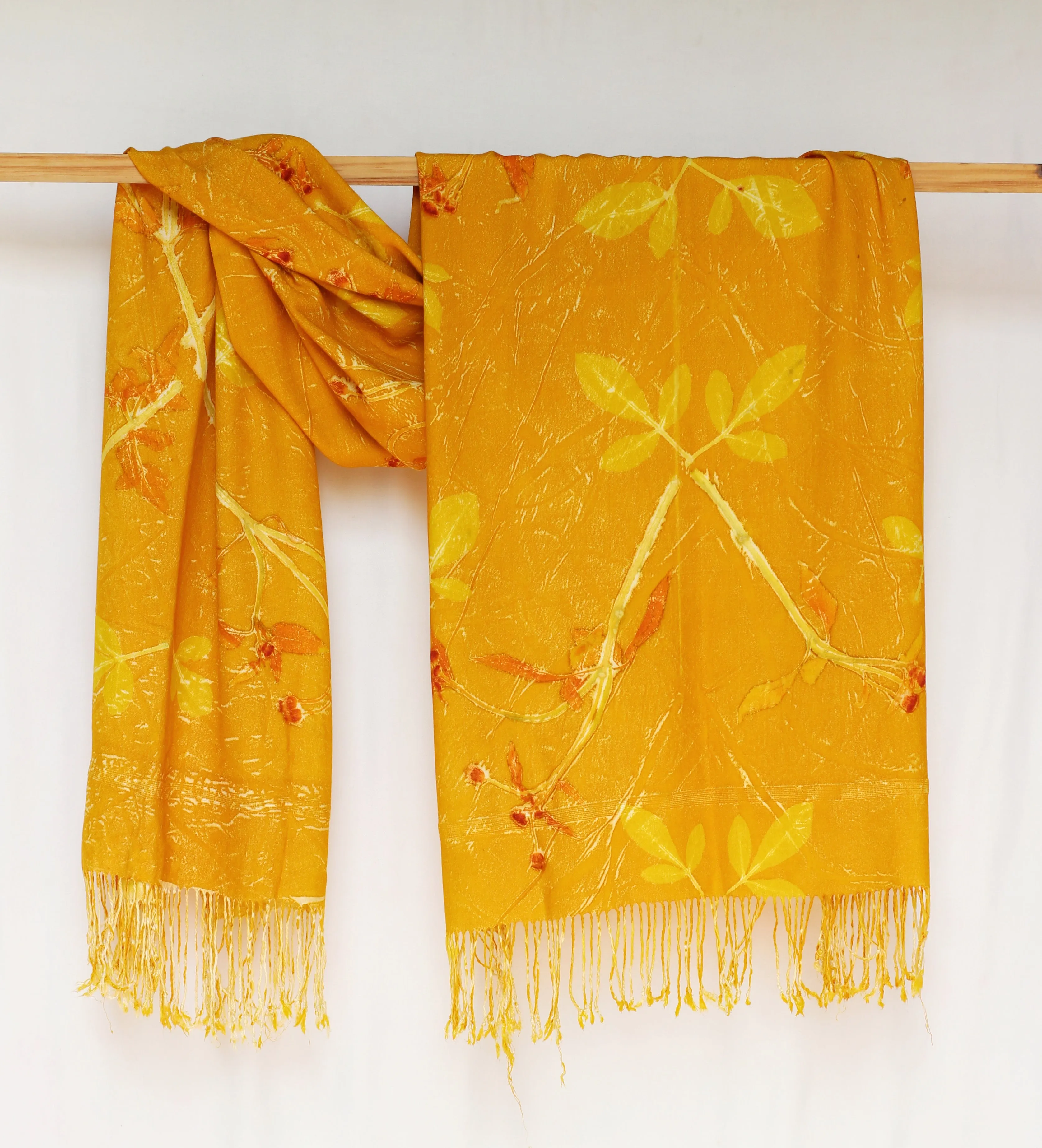 Orange Botanical Print Scarf | Indigenous Cotton | Handwoven & Naturally Dyed - 0010E-SY-HT