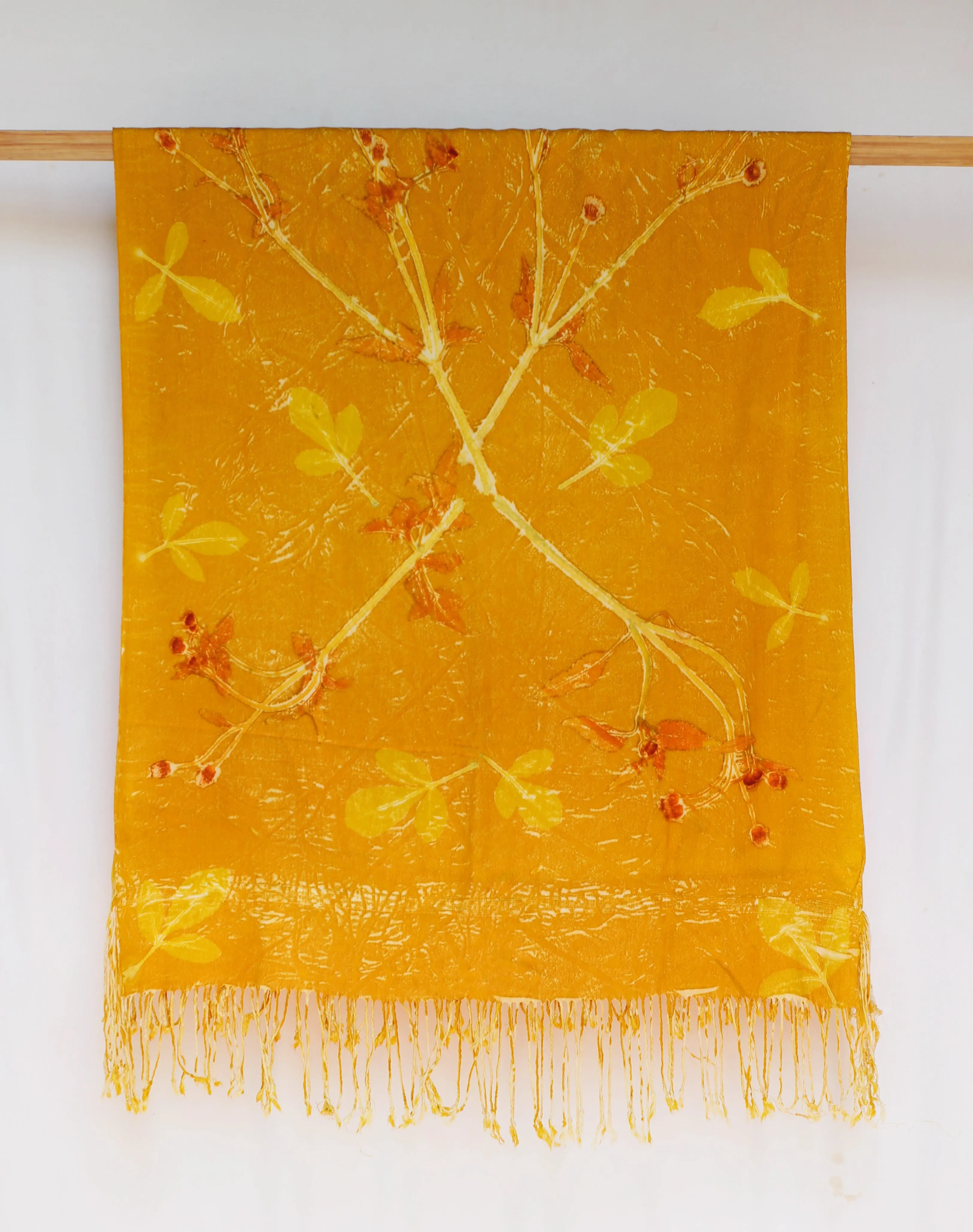 Orange Botanical Print Scarf | Indigenous Cotton | Handwoven & Naturally Dyed - 0010E-SY-HT