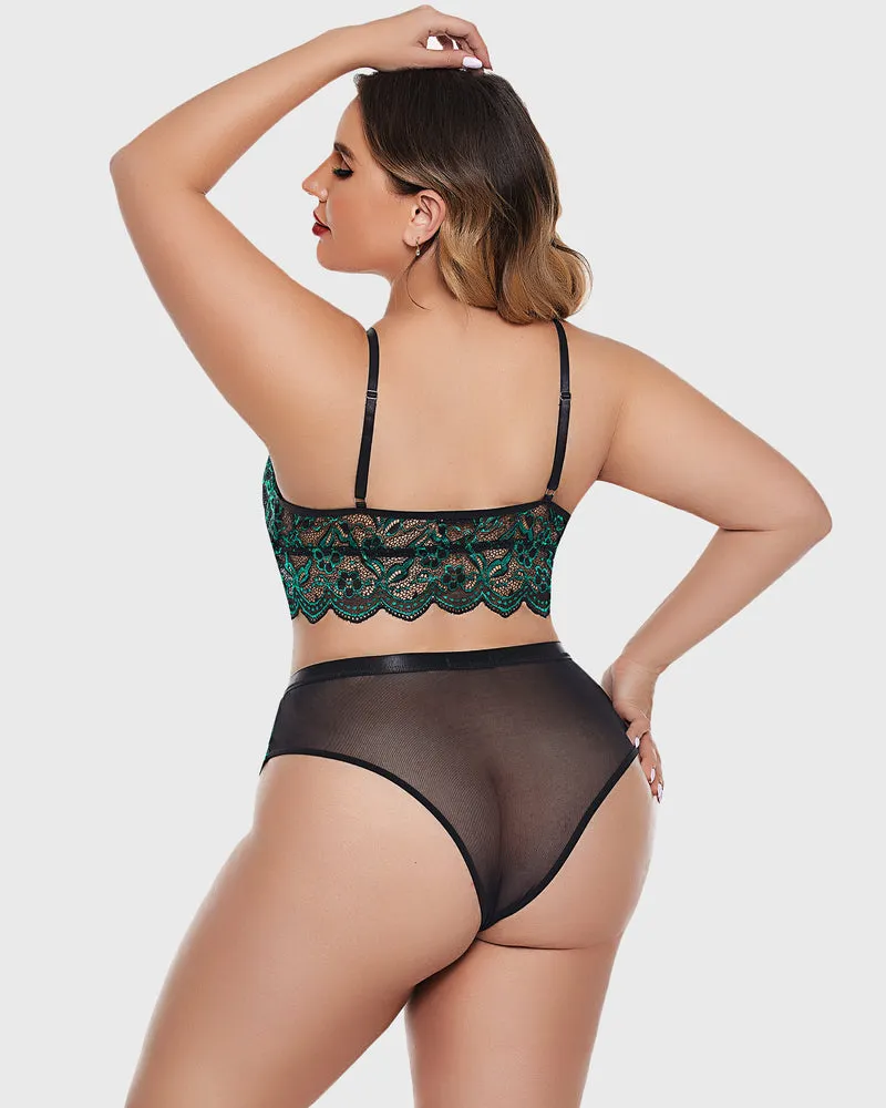 Plus Size Lace Trim Bra Panties Set