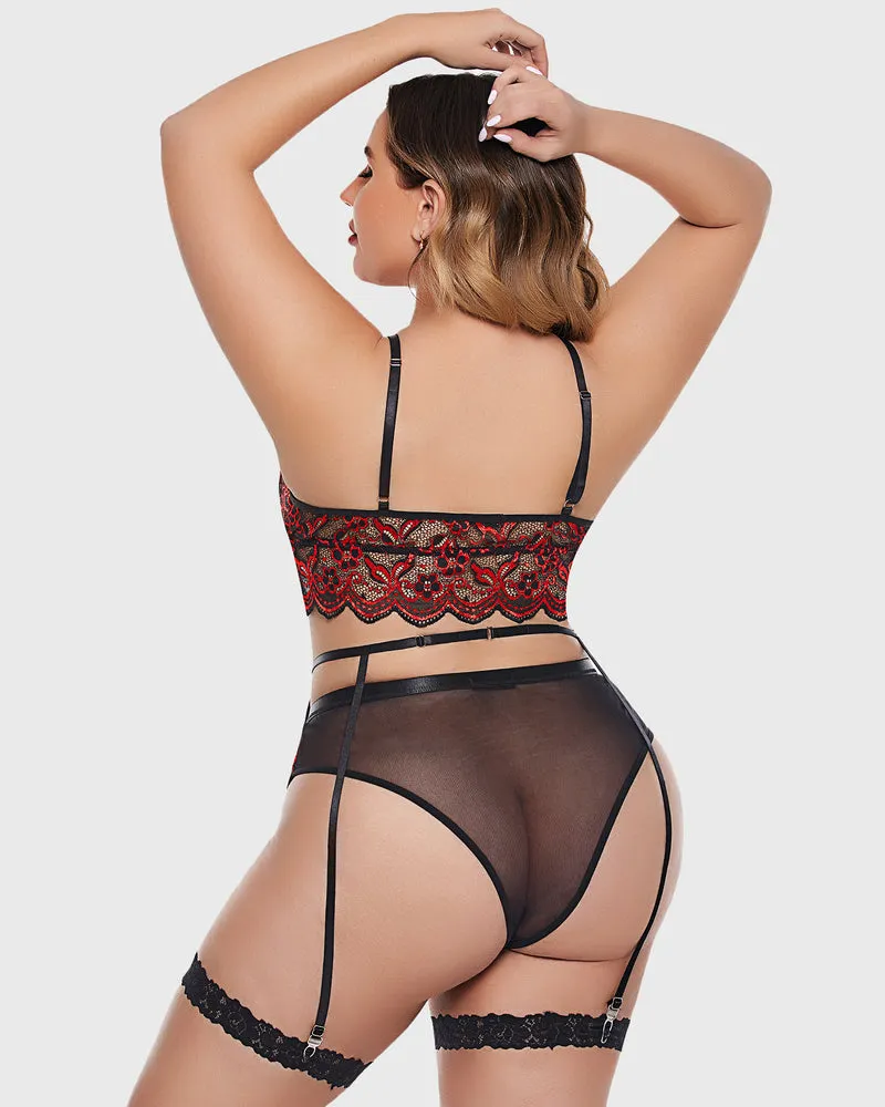 Plus Size Lace Trim Bra Panties Set