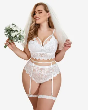 Plus Size Lace Trim Bra Panties Set