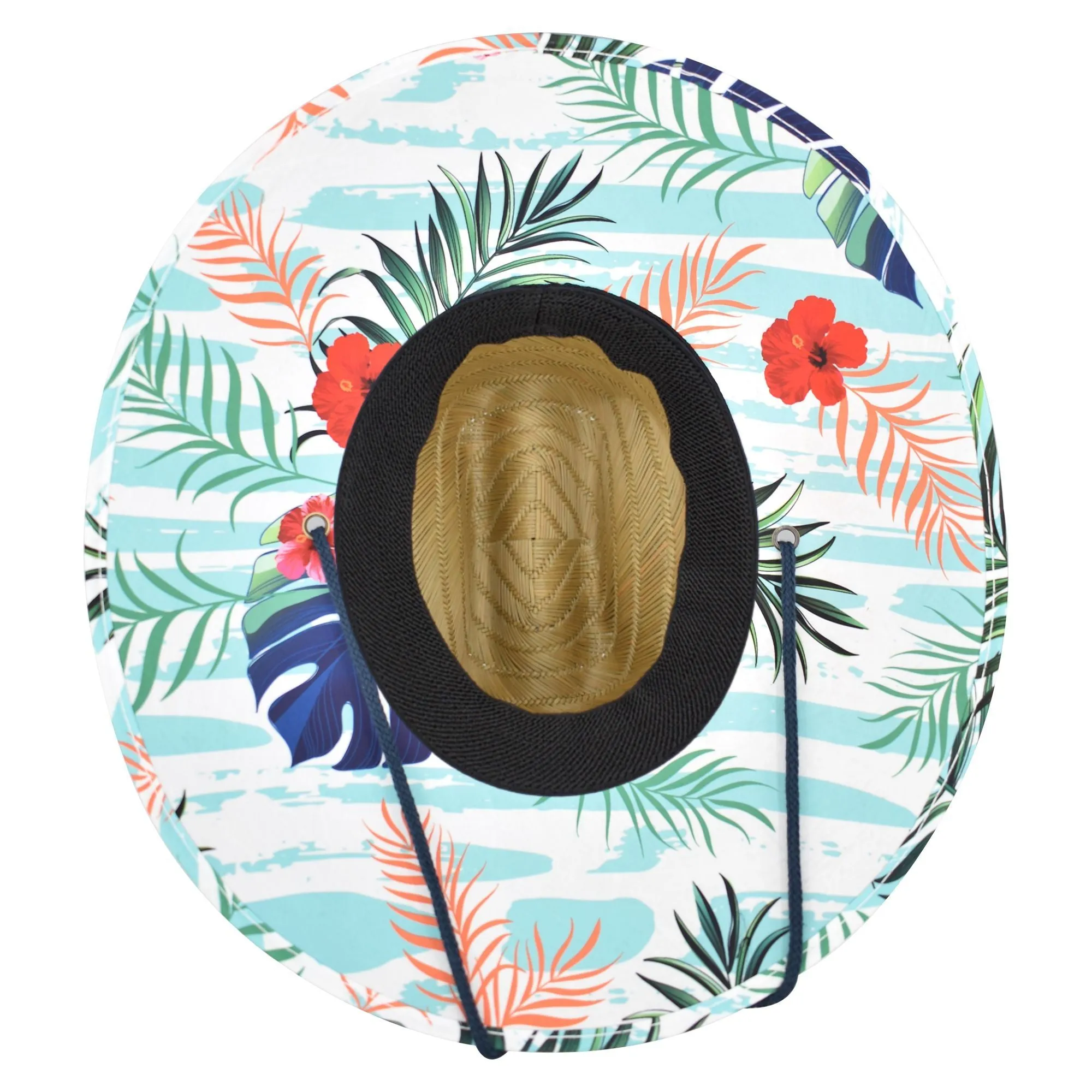 Qwave Straw Hats for Women - Stylish Tropical Print Designs, Beach Gear Sun Hats for Women, Lifeguard Hat with Sun Protection - Pink & Blue Palm Print