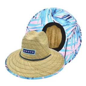 Qwave Straw Hats for Women - Stylish Tropical Print Designs, Beach Gear Sun Hats for Women, Lifeguard Hat with Sun Protection - Pink & Blue Palm Print