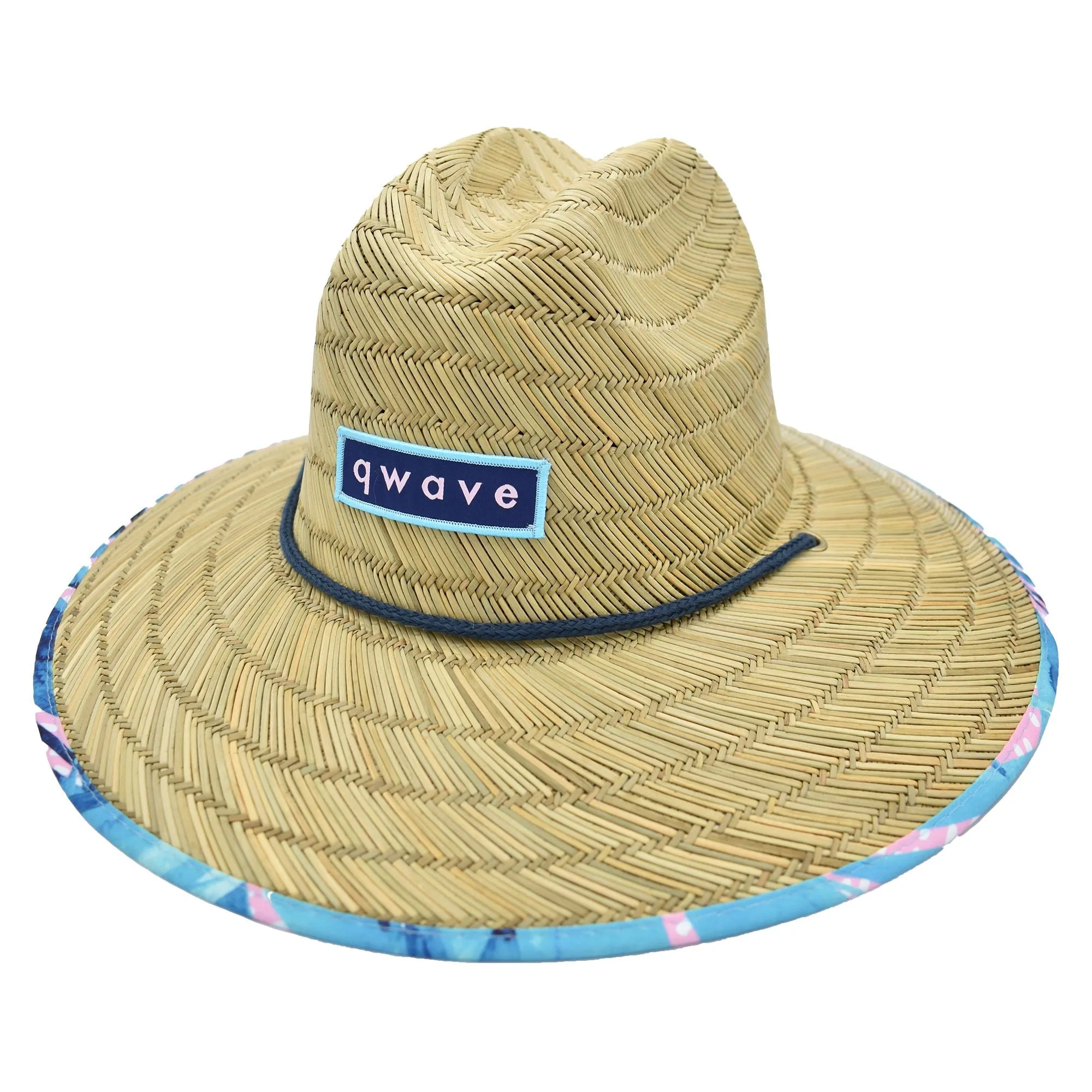 Qwave Straw Hats for Women - Stylish Tropical Print Designs, Beach Gear Sun Hats for Women, Lifeguard Hat with Sun Protection - Pink & Blue Palm Print