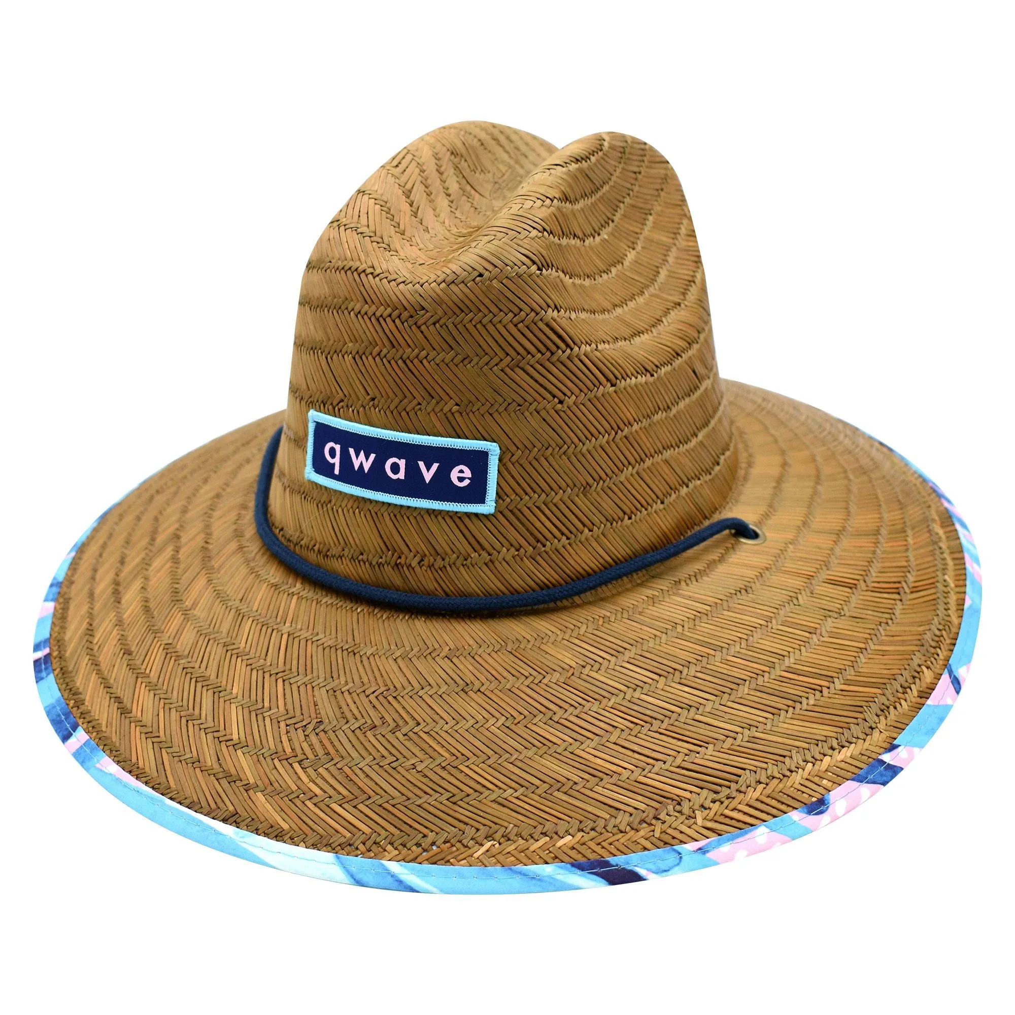 Qwave Straw Hats for Women - Stylish Tropical Print Designs, Beach Gear Sun Hats for Women, Lifeguard Hat with Sun Protection - Pink & Blue Palm Print