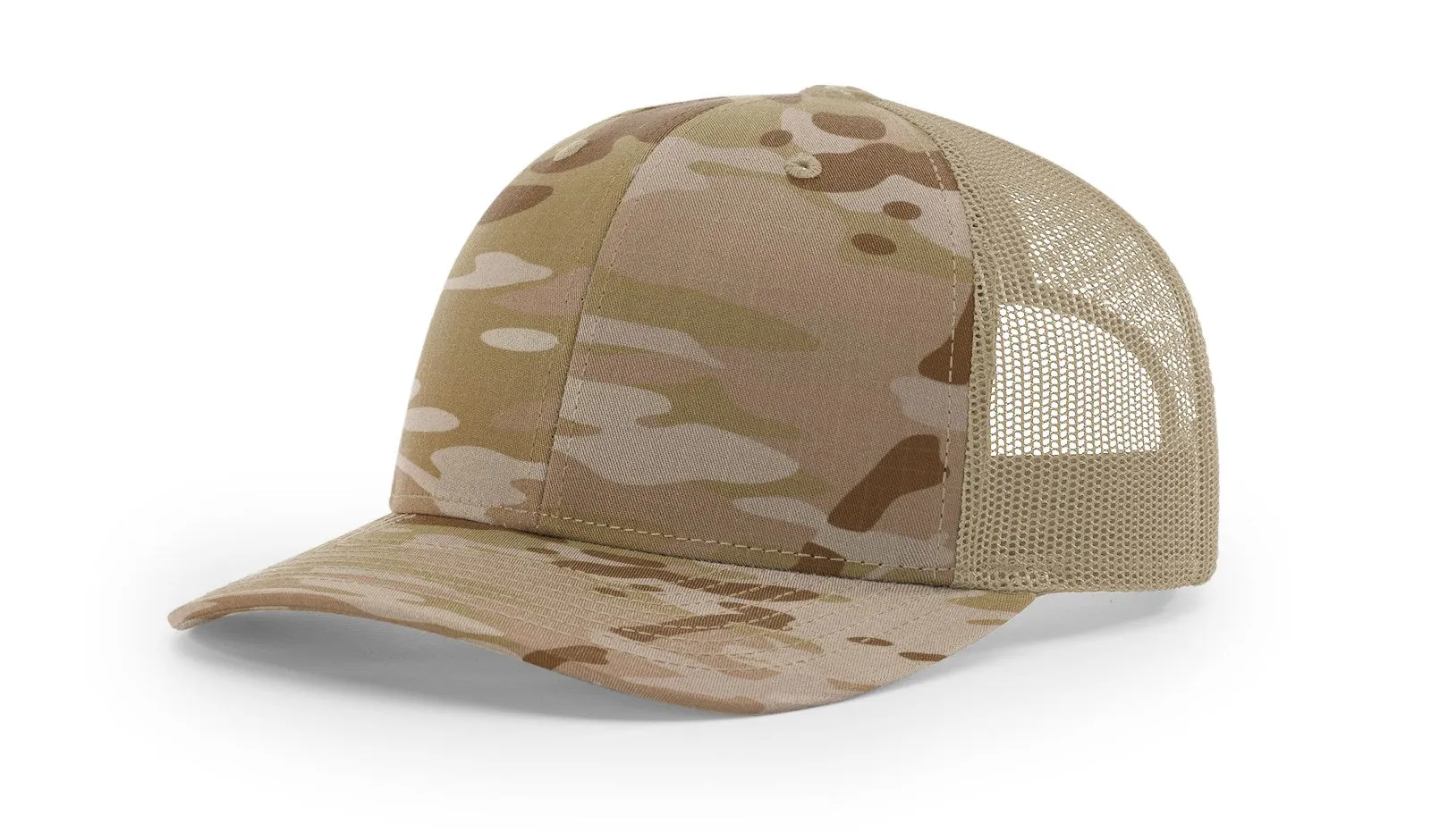 Richardson 112T Tactical Snapback Trucker Hat - Tactical Snapback Cap with No Button Crown and MultiCam Print