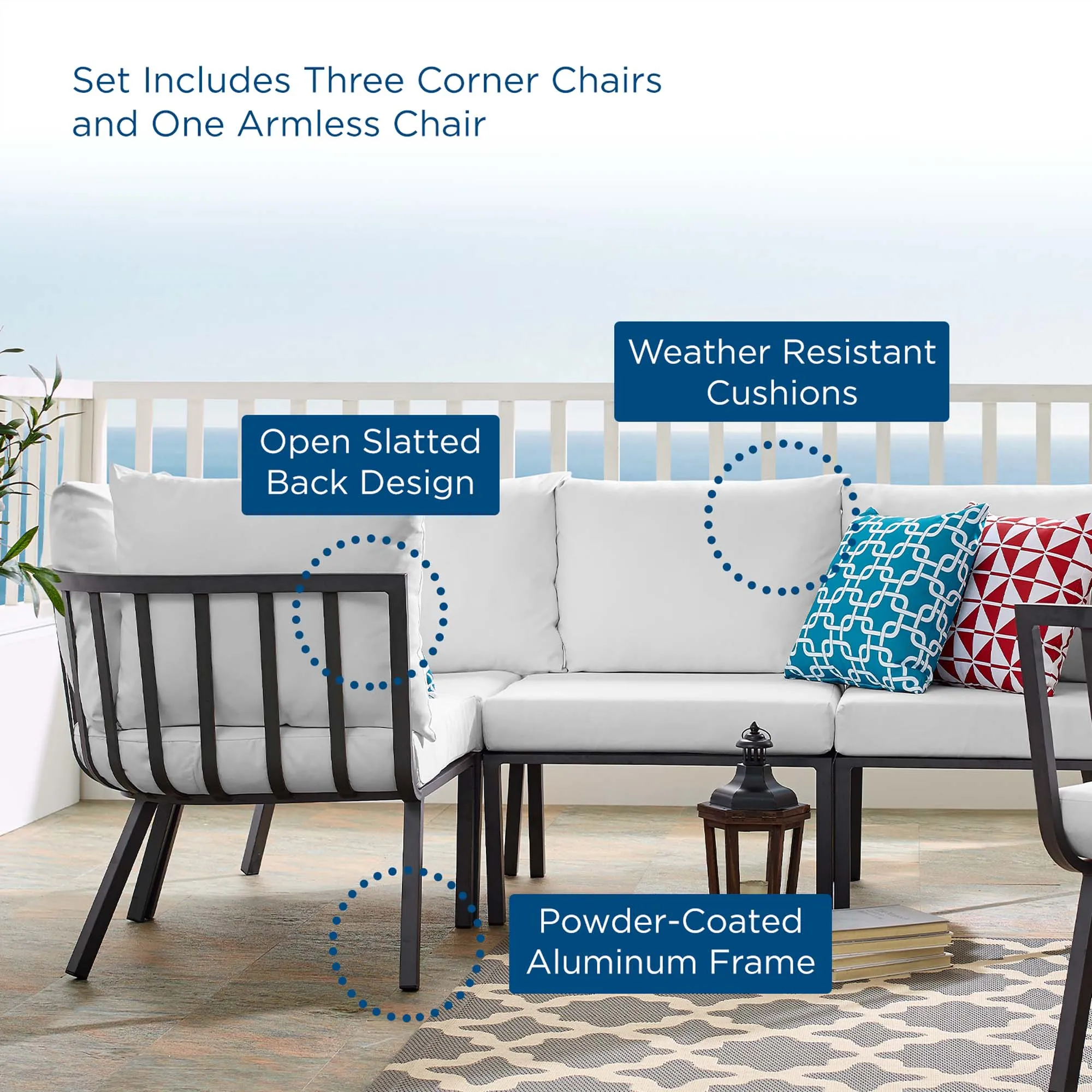 Riverside 4 Piece Outdoor Patio Aluminum Sectional by Modway