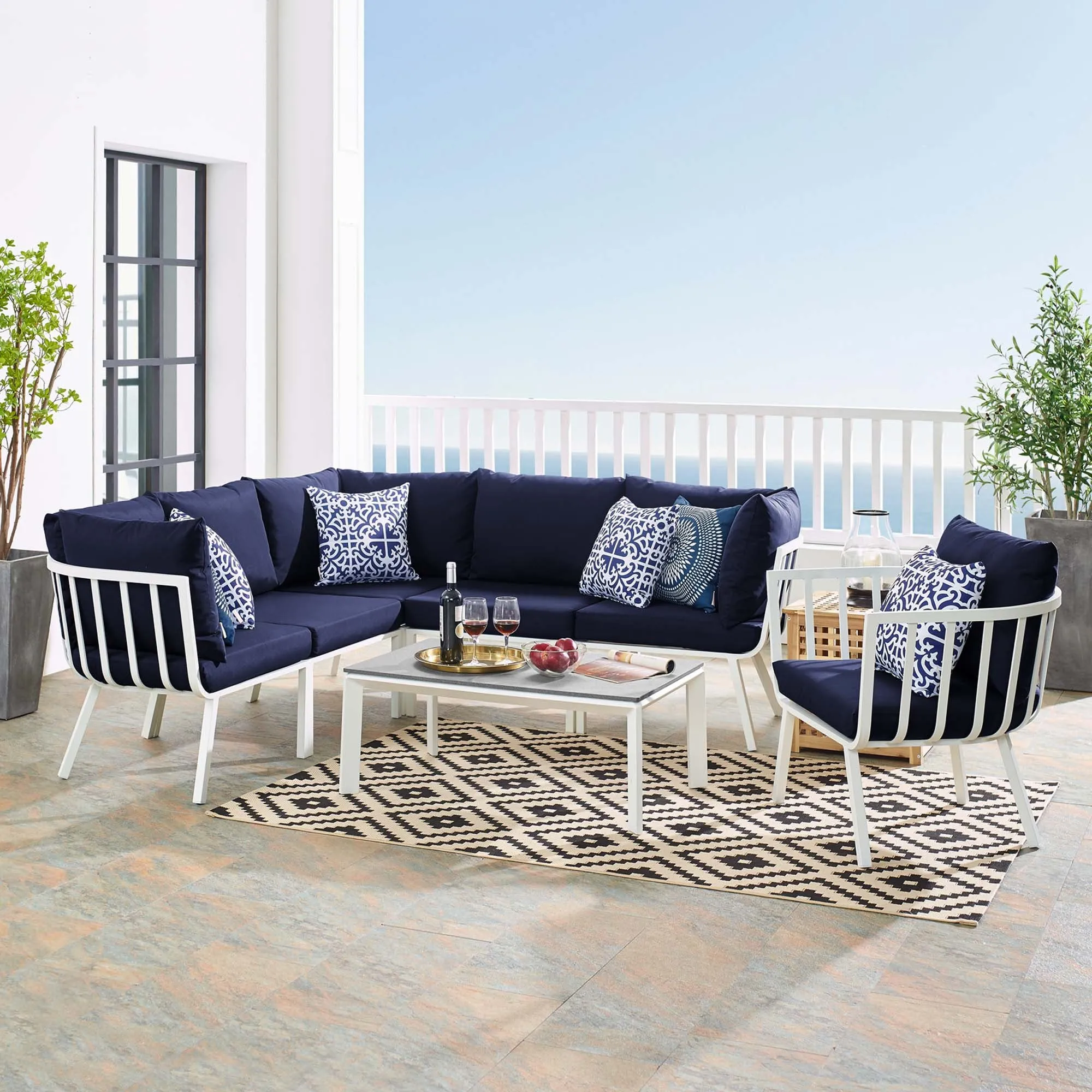 Riverside 7 Piece Outdoor Patio Aluminum Set by Modway