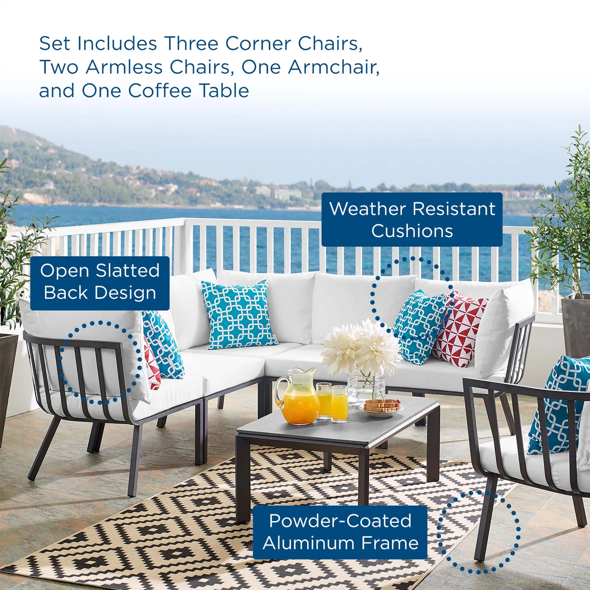 Riverside 7 Piece Outdoor Patio Aluminum Set by Modway