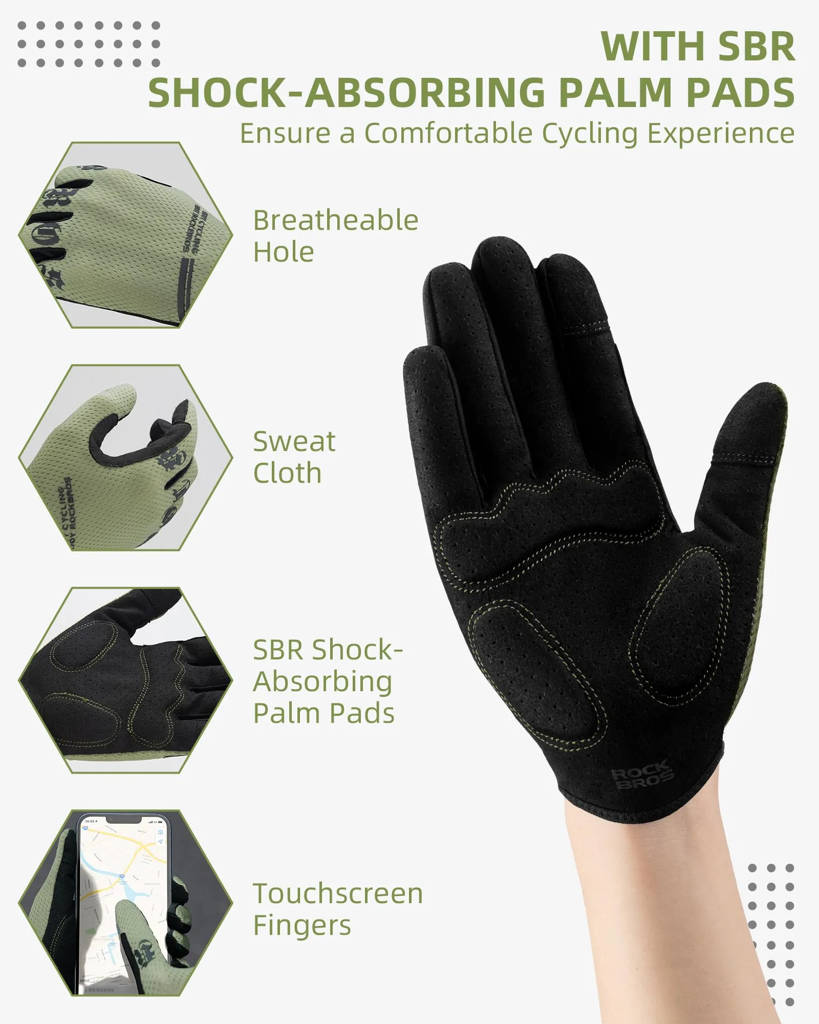 ROCKBROS Breathable Cycling Gloves for Men - Touchscreen MTB Gloves