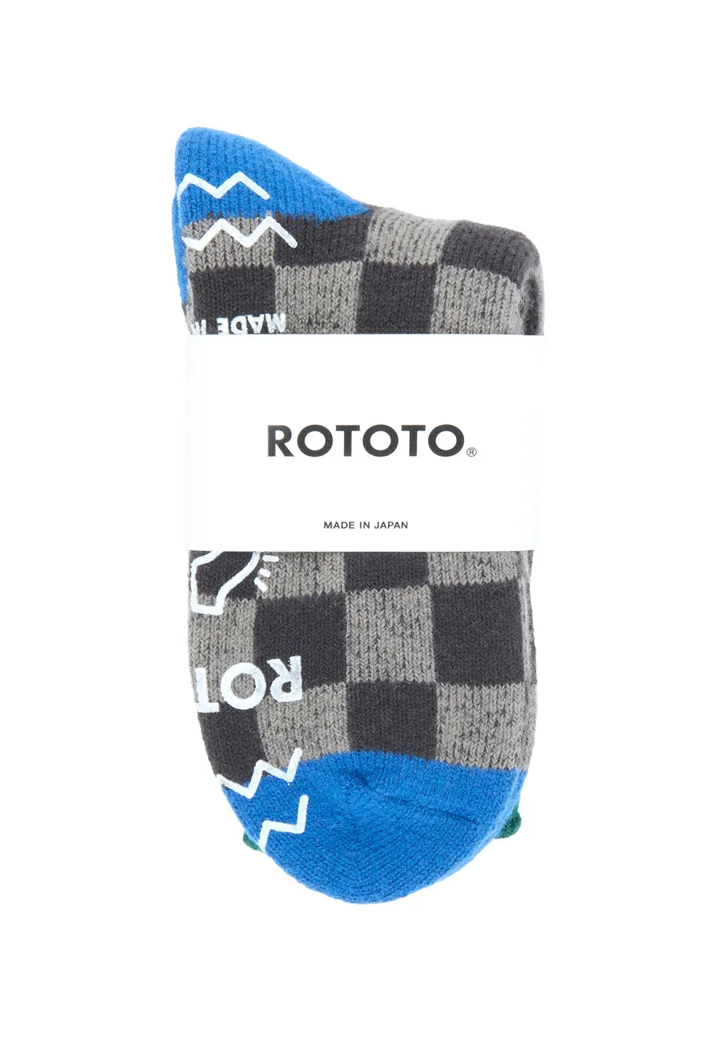 ROTOTO Pile Room Checkerboard Socks - Charcoal / Dark Green / Blue