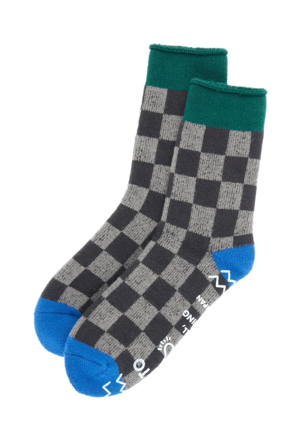 ROTOTO Pile Room Checkerboard Socks - Charcoal / Dark Green / Blue