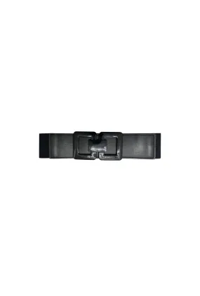 Shiny Double Buckle Stretch Belt - Black