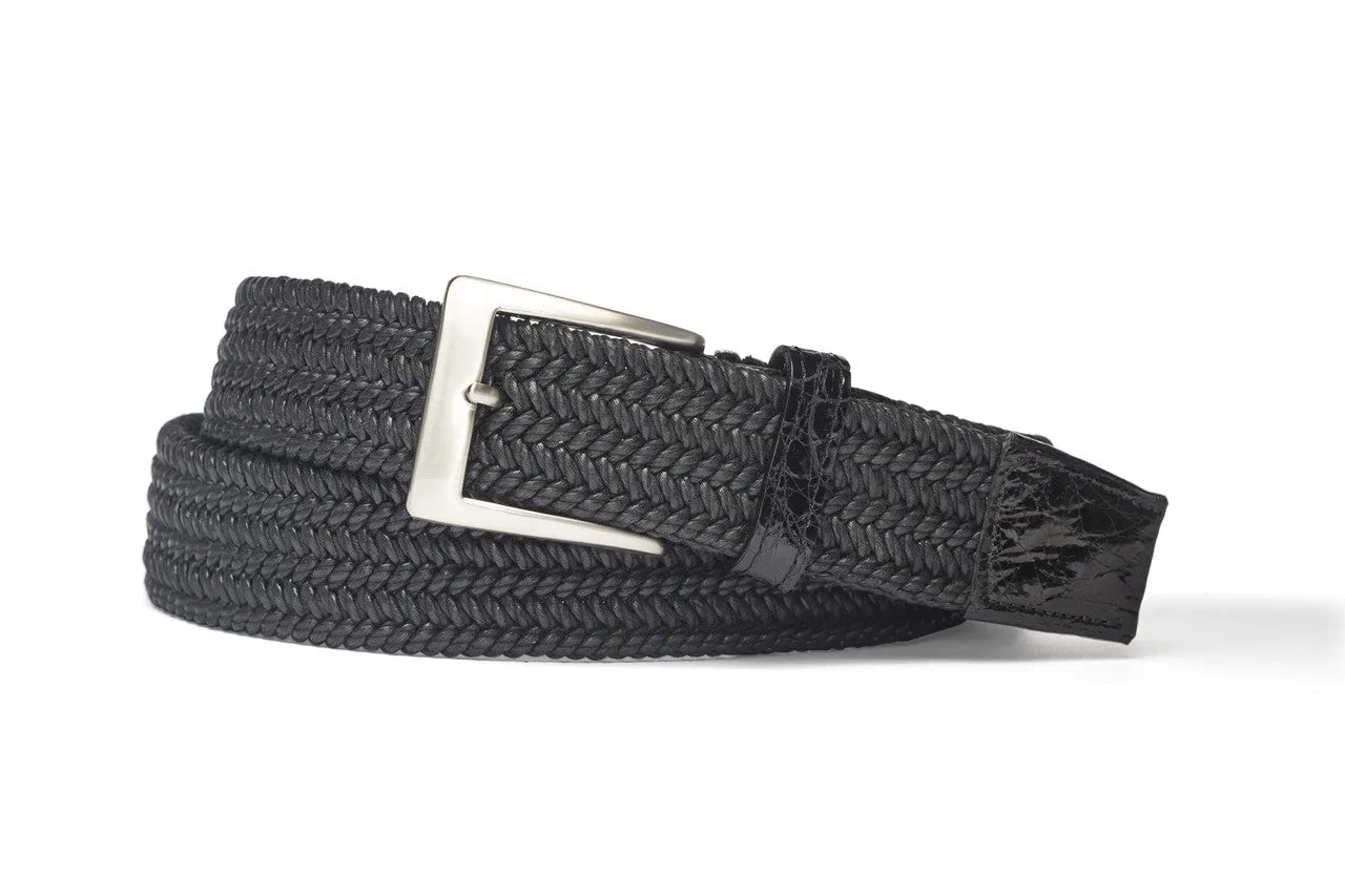 Solid Stretch Belt with Crocodile Tabs and Brushed Nickel Buckle