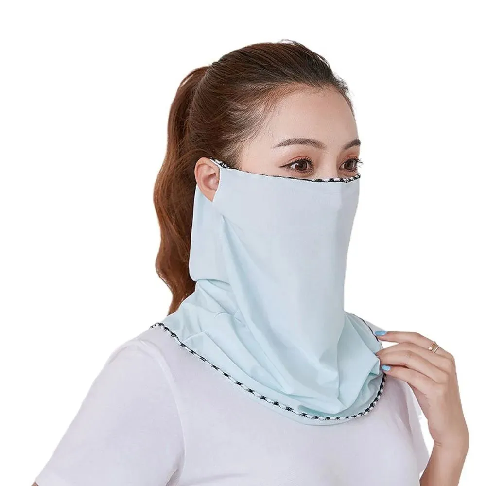 Summer Sunscreen Cycling Mask Breathable Ice Silk UV Protection Face Cover Sunscreen Veil Face Scarves With Neck Flap Outdoor Ri